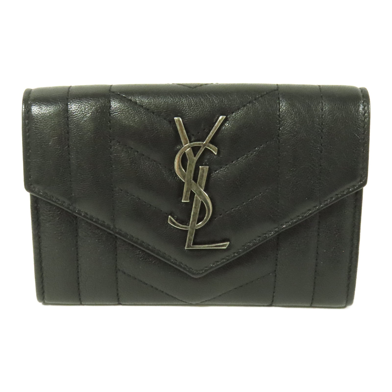 YVES SAINT LAURENT 牛皮皮革Bifold Wallet銀扣錢包