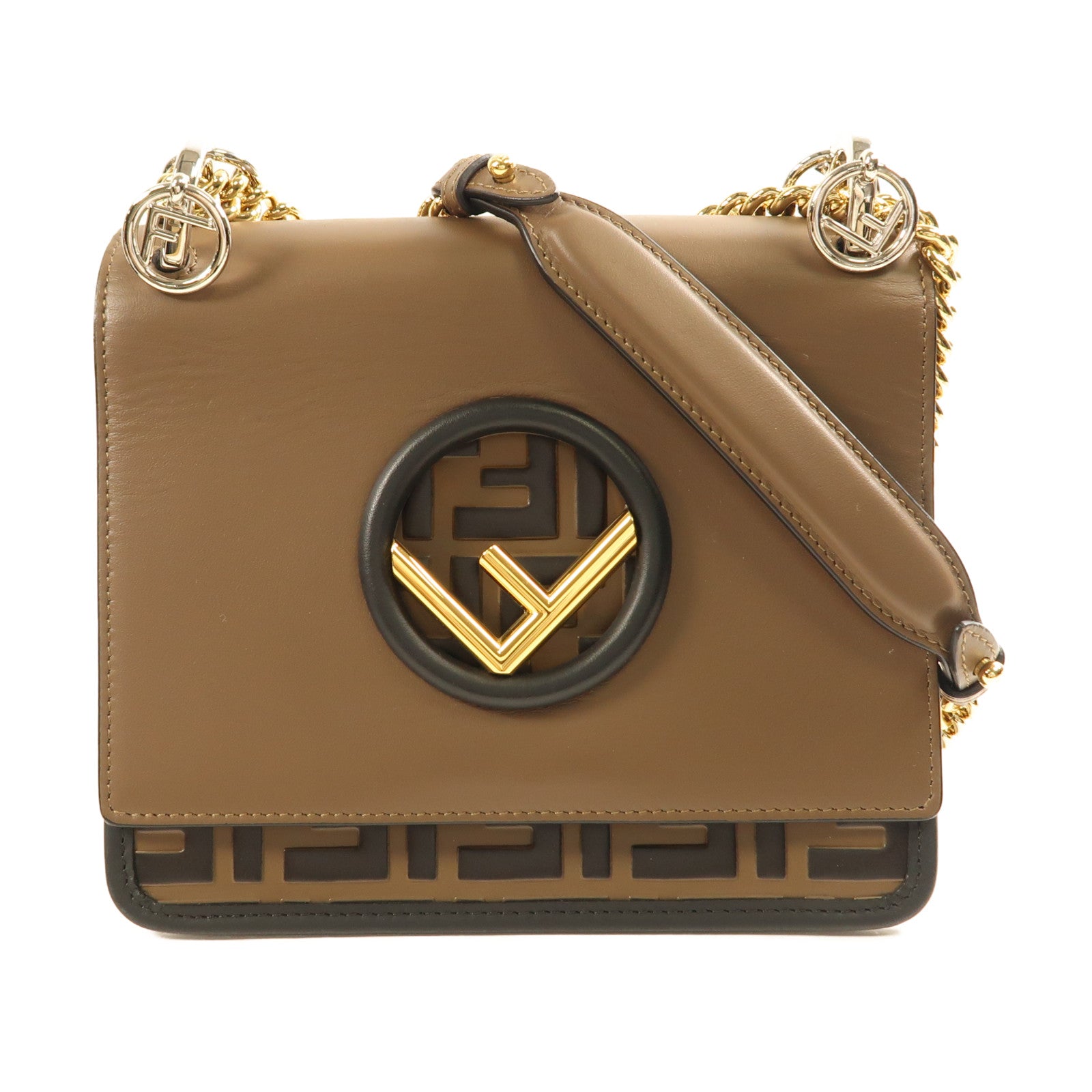 FENDI GHW Shoulder Bag 8BT286 Calfskin Leather Brown