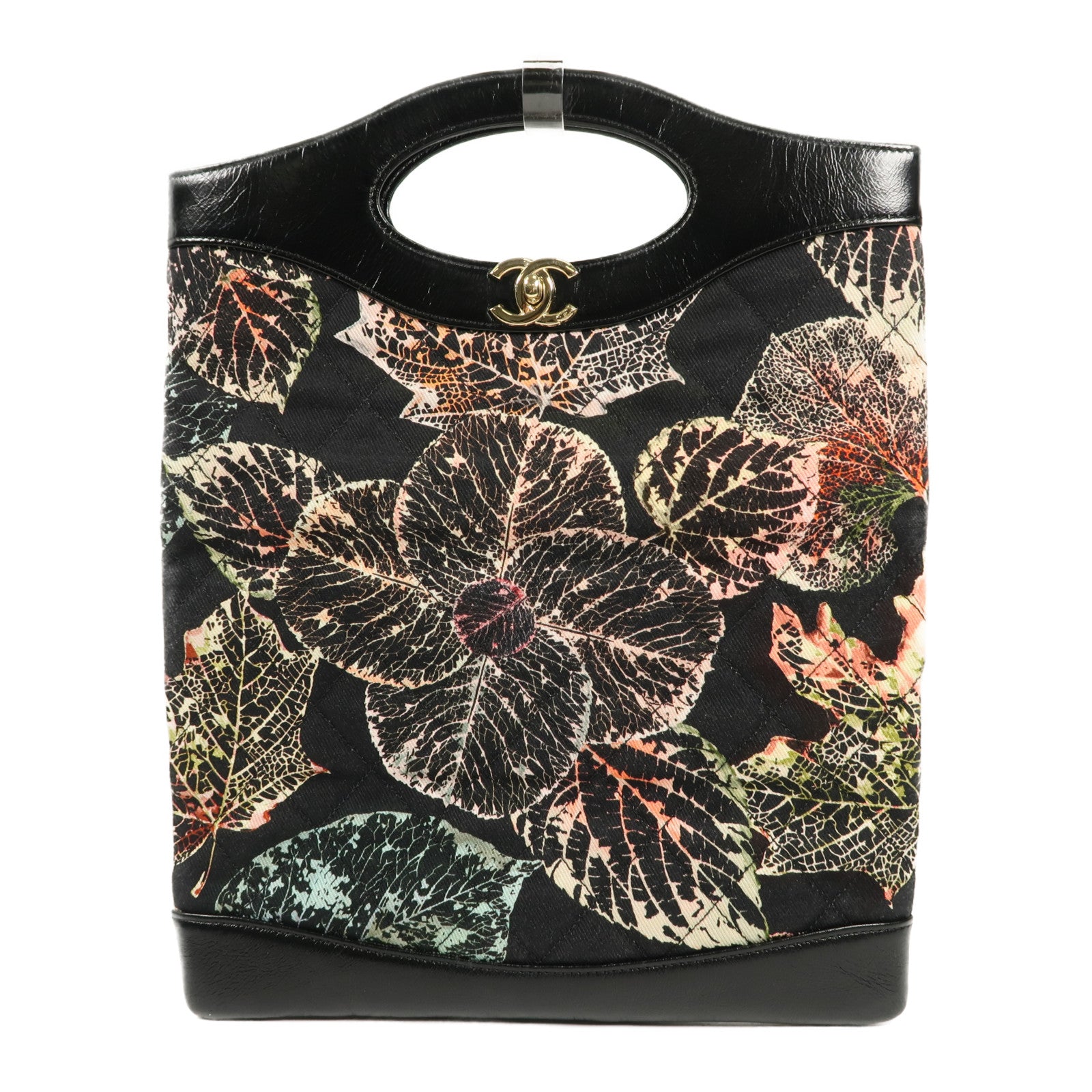 CHANEL 帆布/牛皮皮革Hand Bag金扣手挽袋