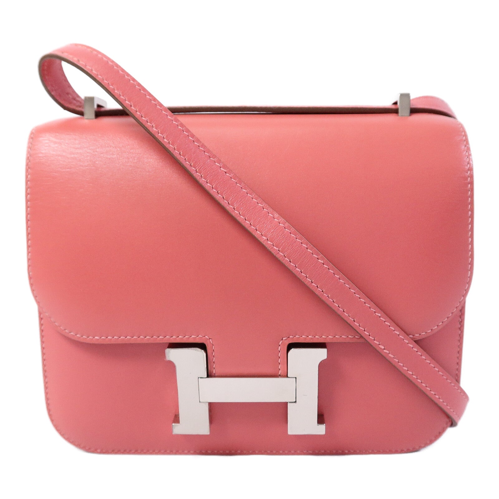 HERMES Tadelakt皮革Constance Mini肩背袋Rose Azalee