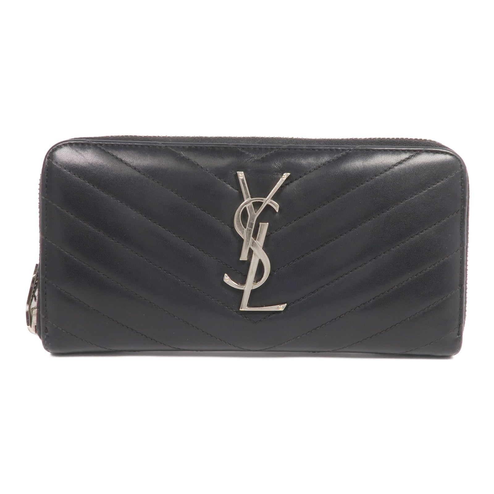 SAINT LAURENT 皮革Long Zipper Wallet銀扣長錢包