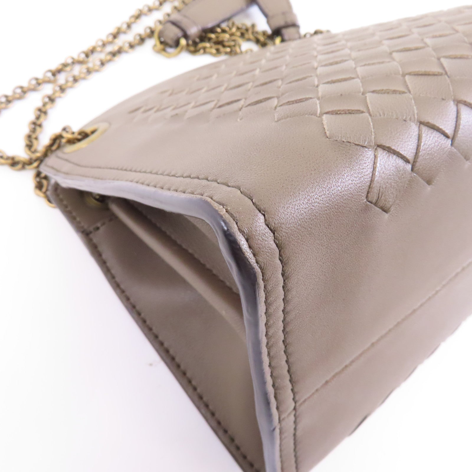 BOTTEGA VENETA 【激減優惠】羊皮皮革Chain Shoulder Bag金扣鏈帶肩背袋米灰色