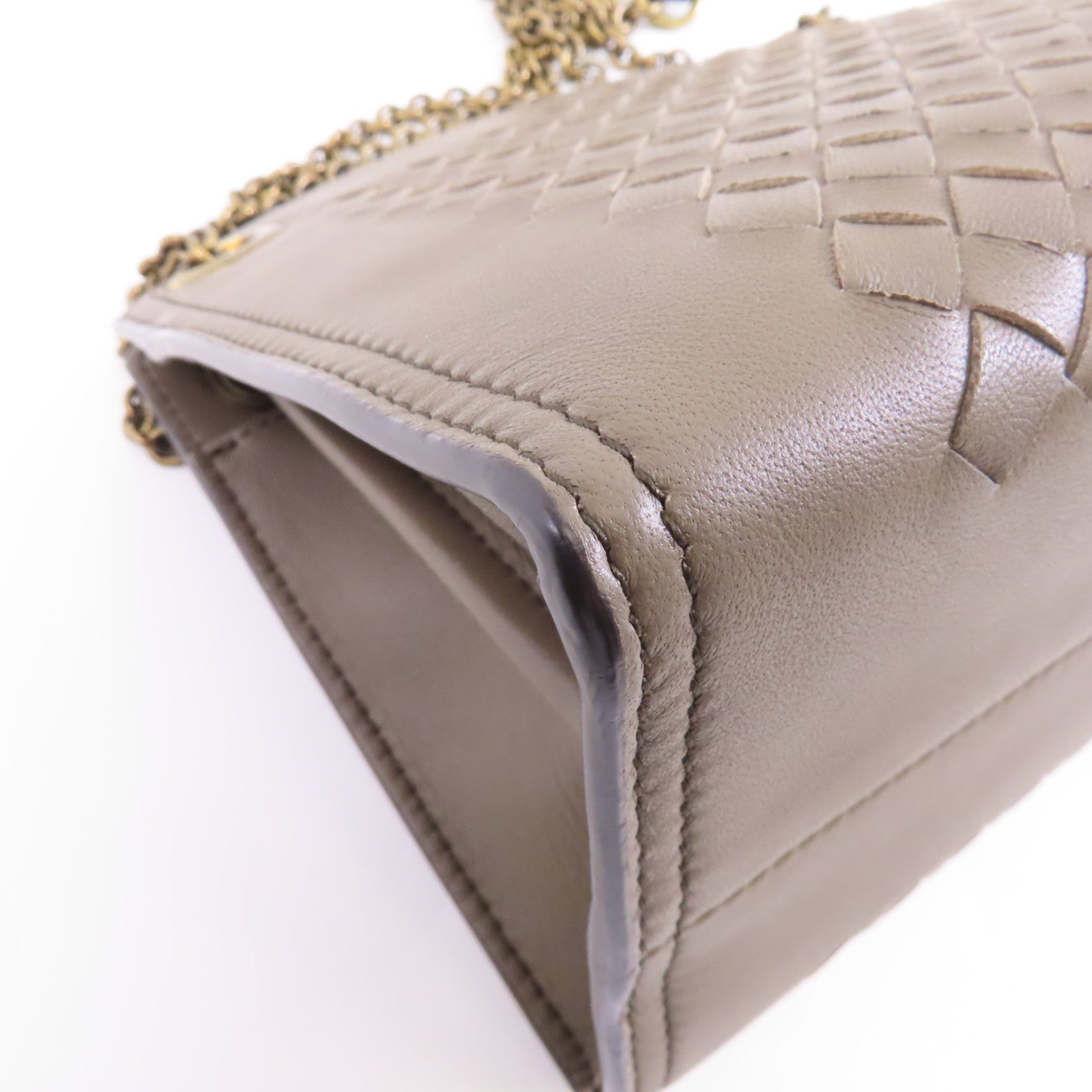 BOTTEGA VENETA 【激減優惠】羊皮皮革Chain Shoulder Bag金扣鏈帶肩背袋米灰色