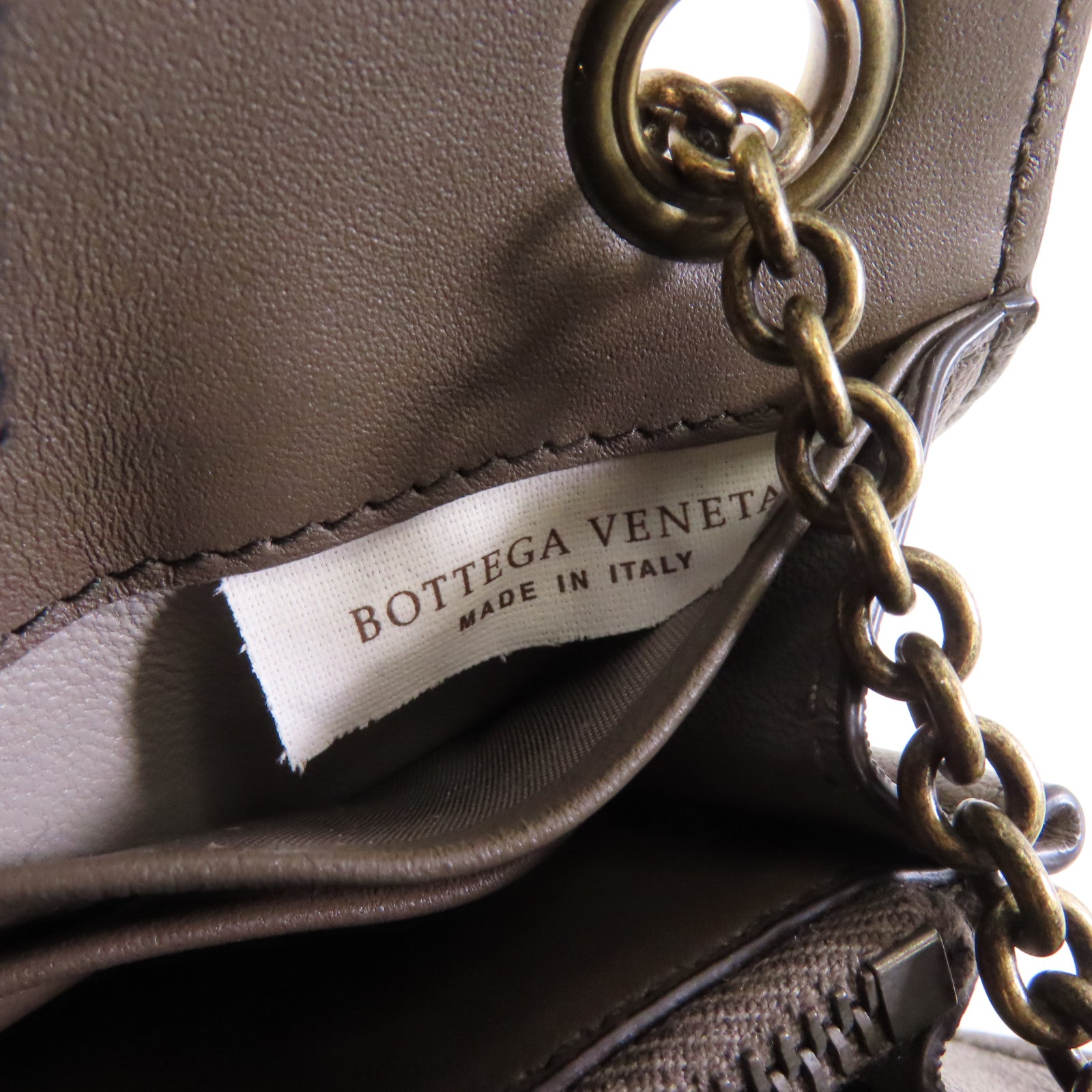 BOTTEGA VENETA 【激減優惠】羊皮皮革Chain Shoulder Bag金扣鏈帶肩背袋米灰色