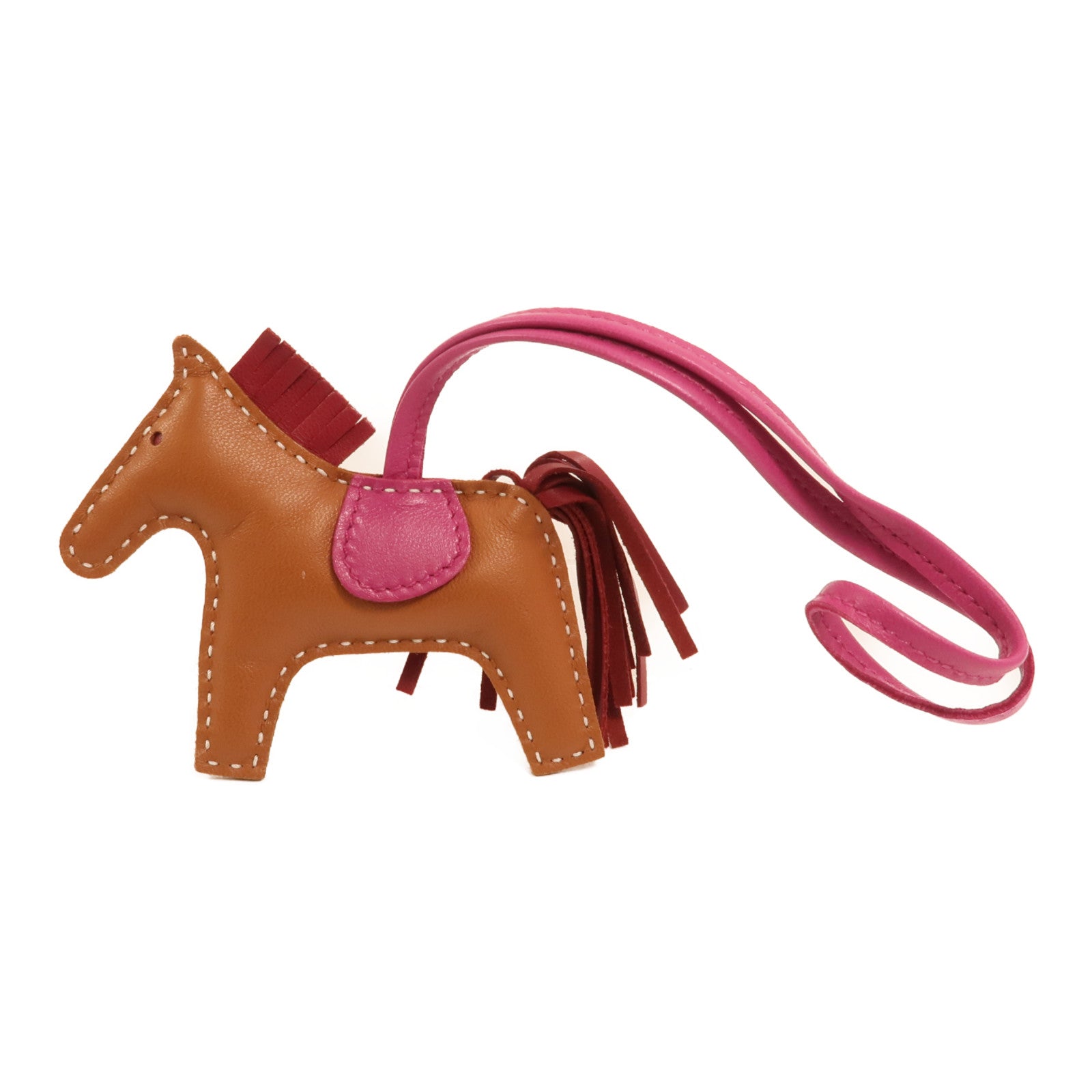 HERMES Milo皮革Rodeo PM掛飾Gold/Rubis/Rose Pourpre