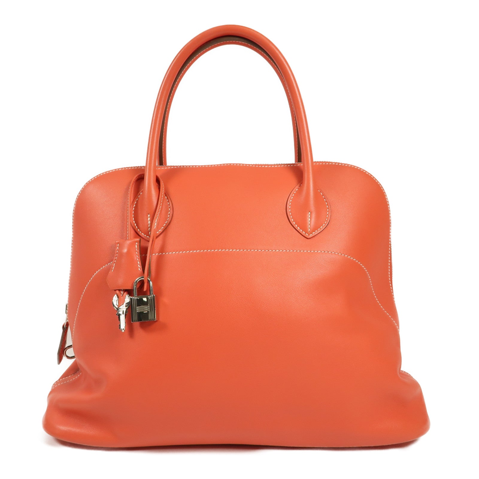 HERMES 【激減優惠】Sikkim皮革Bolide Relax 35銀扣手挽袋Rose Jaipur