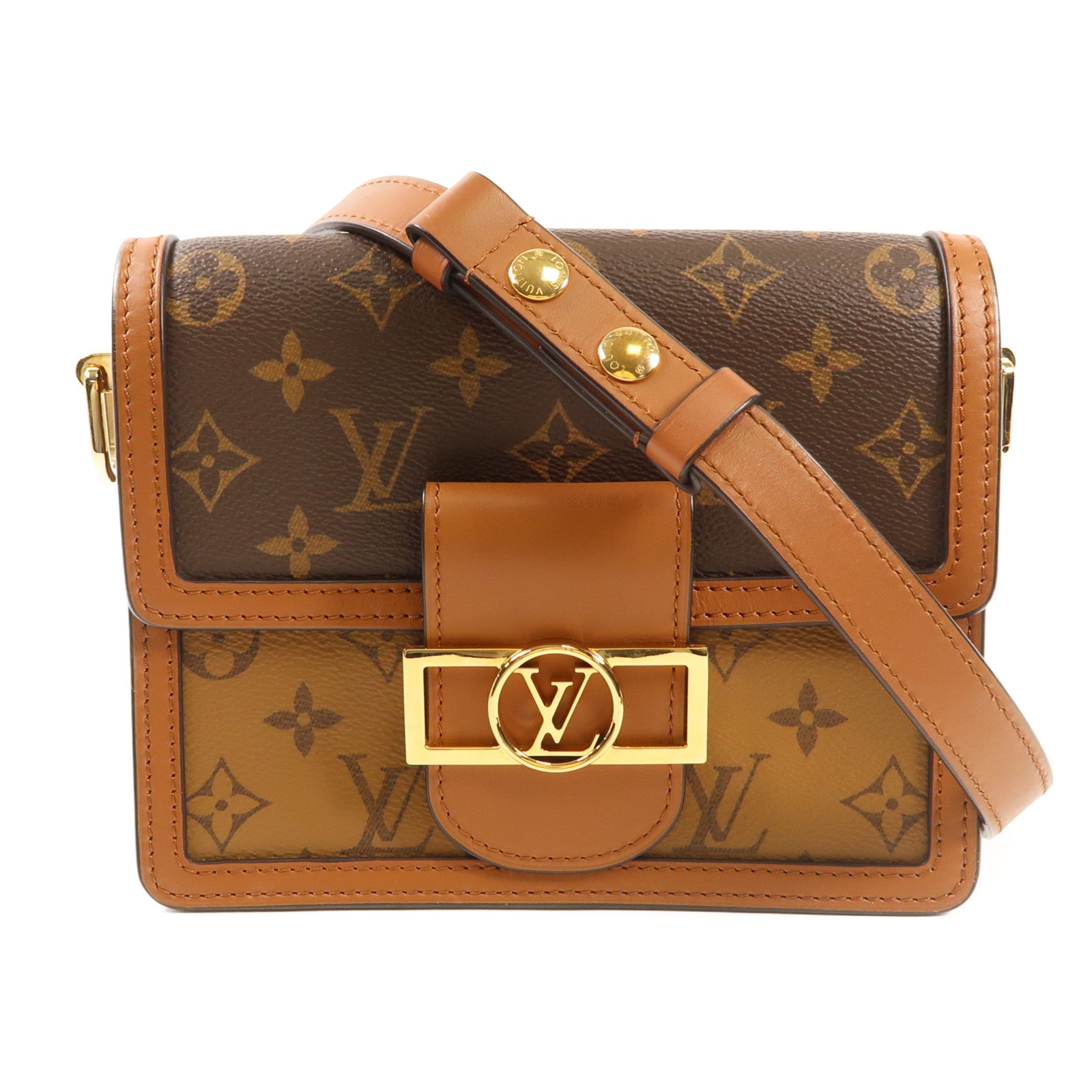 LOUIS VUITTON LV GHW Mini Dauphine Shoulder Bag M44580 Monogram Reverse Brown