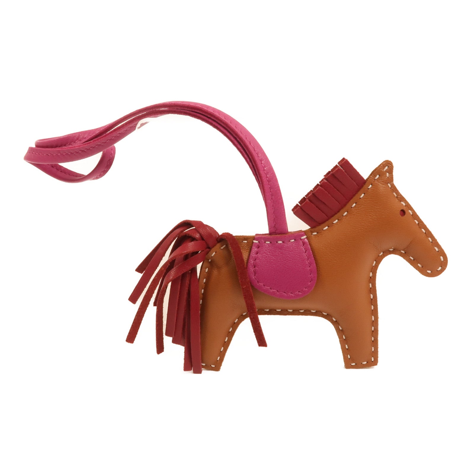 HERMES Milo皮革Rodeo PM掛飾Gold/Rubis/Rose Pourpre