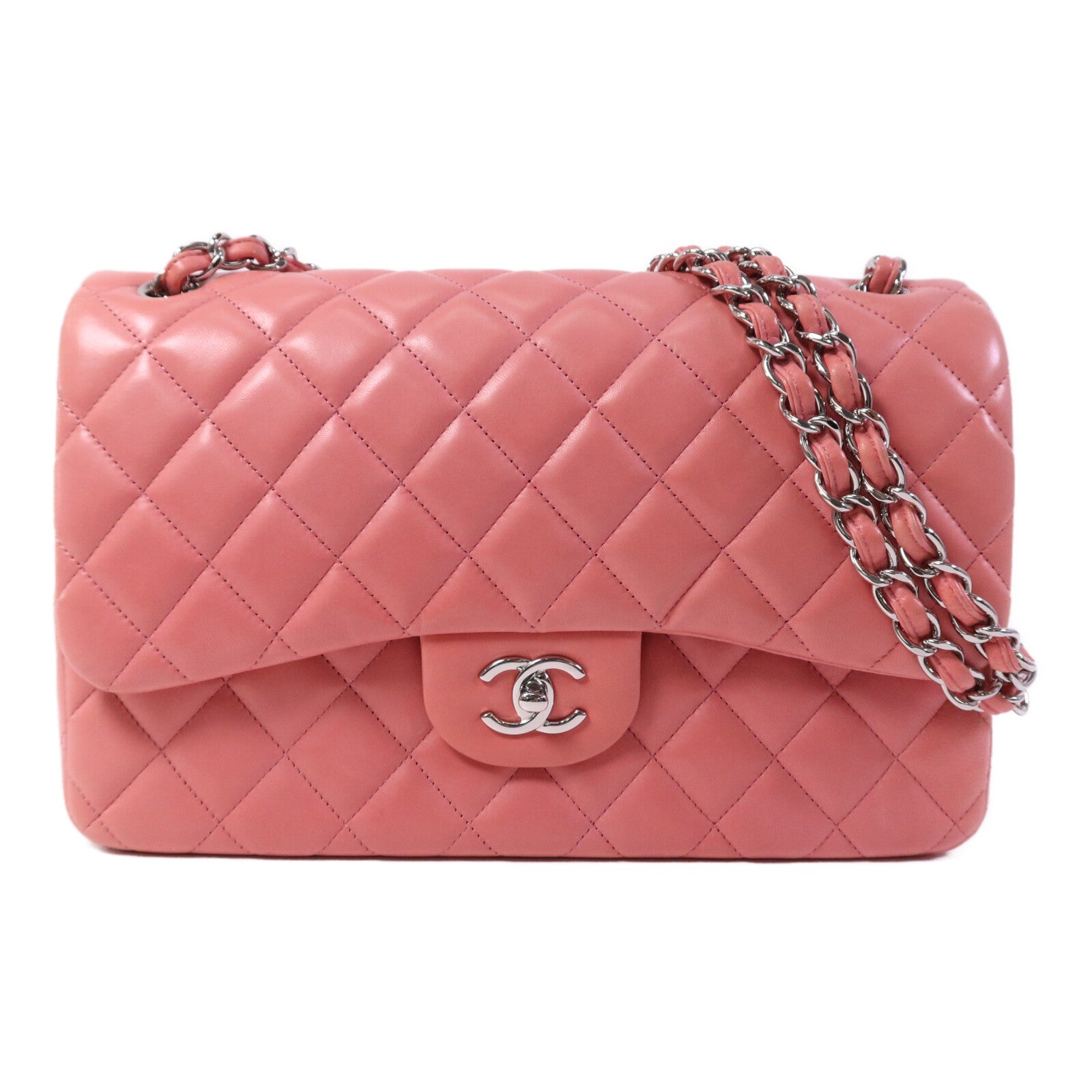 CHANEL 羊皮皮革Large Classic銀扣鏈帶肩背袋