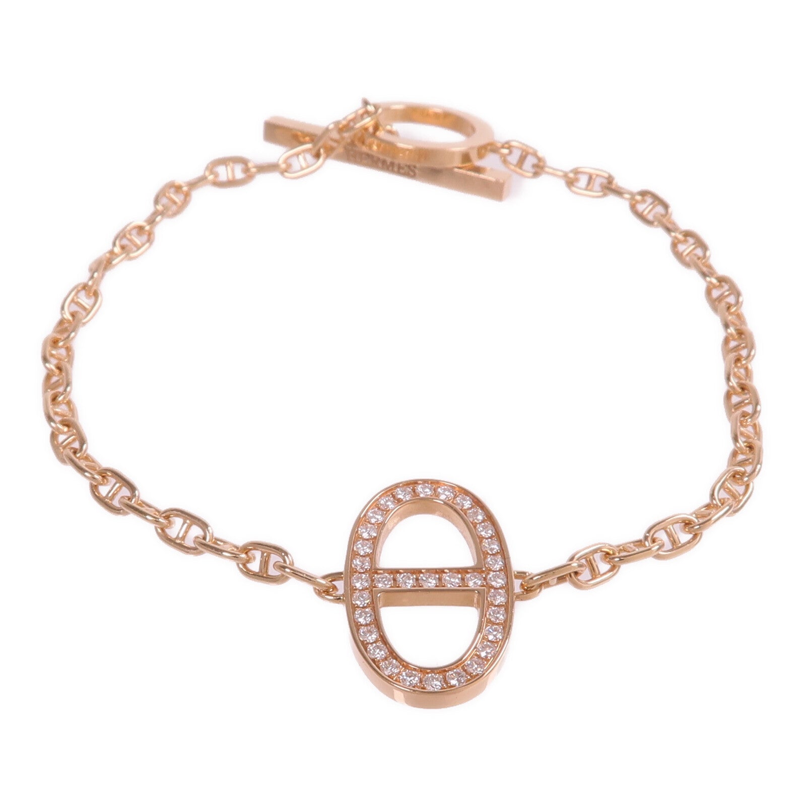 HERMES 18K玫瑰金Chaine d'ancre Contour Bracelet鑽石手鏈