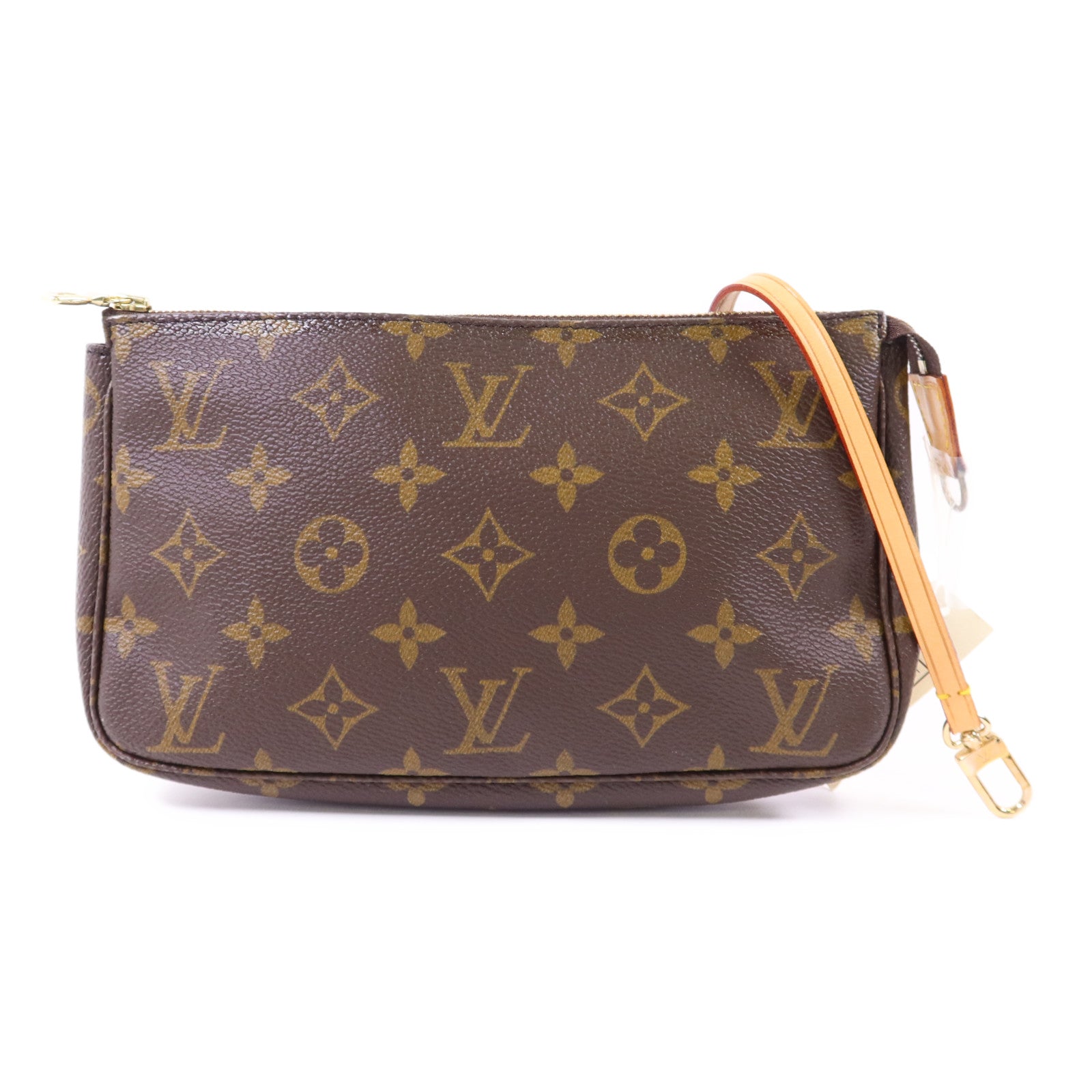 LOUIS VUITTON Monogram Pochette Accessoires金扣手挽袋棕色