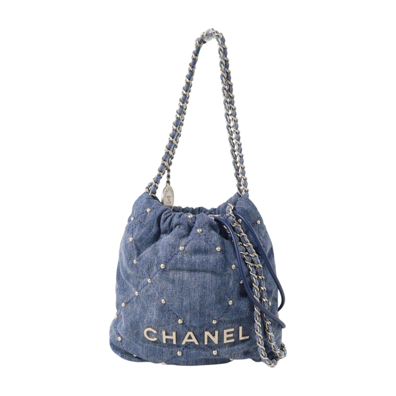 CHANEL 牛仔佈Chanel 22 Mini銀扣鏈帶手挽肩背兩用袋