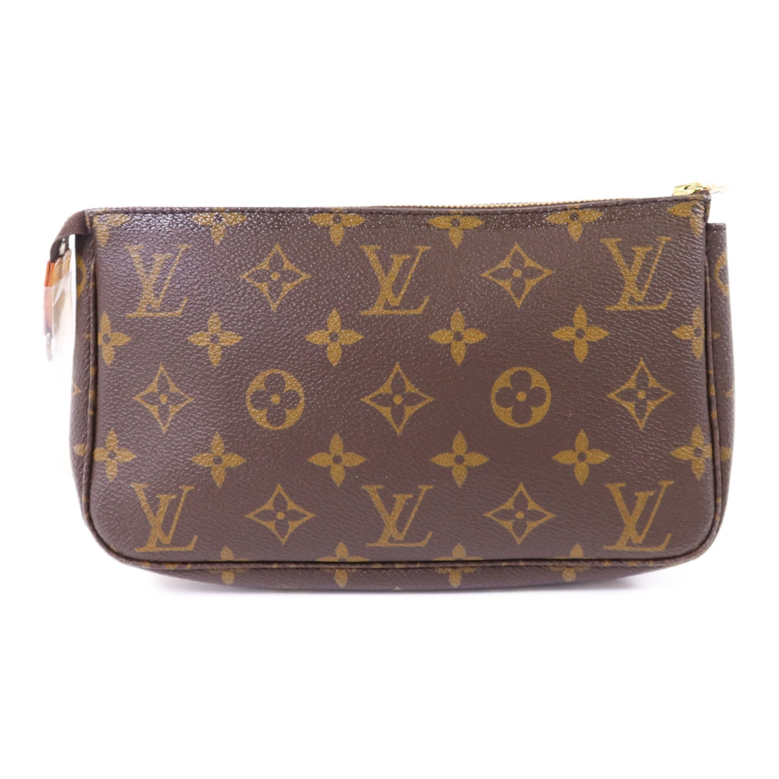 LOUIS VUITTON Monogram Pochette Accessoires金扣手挽袋棕色