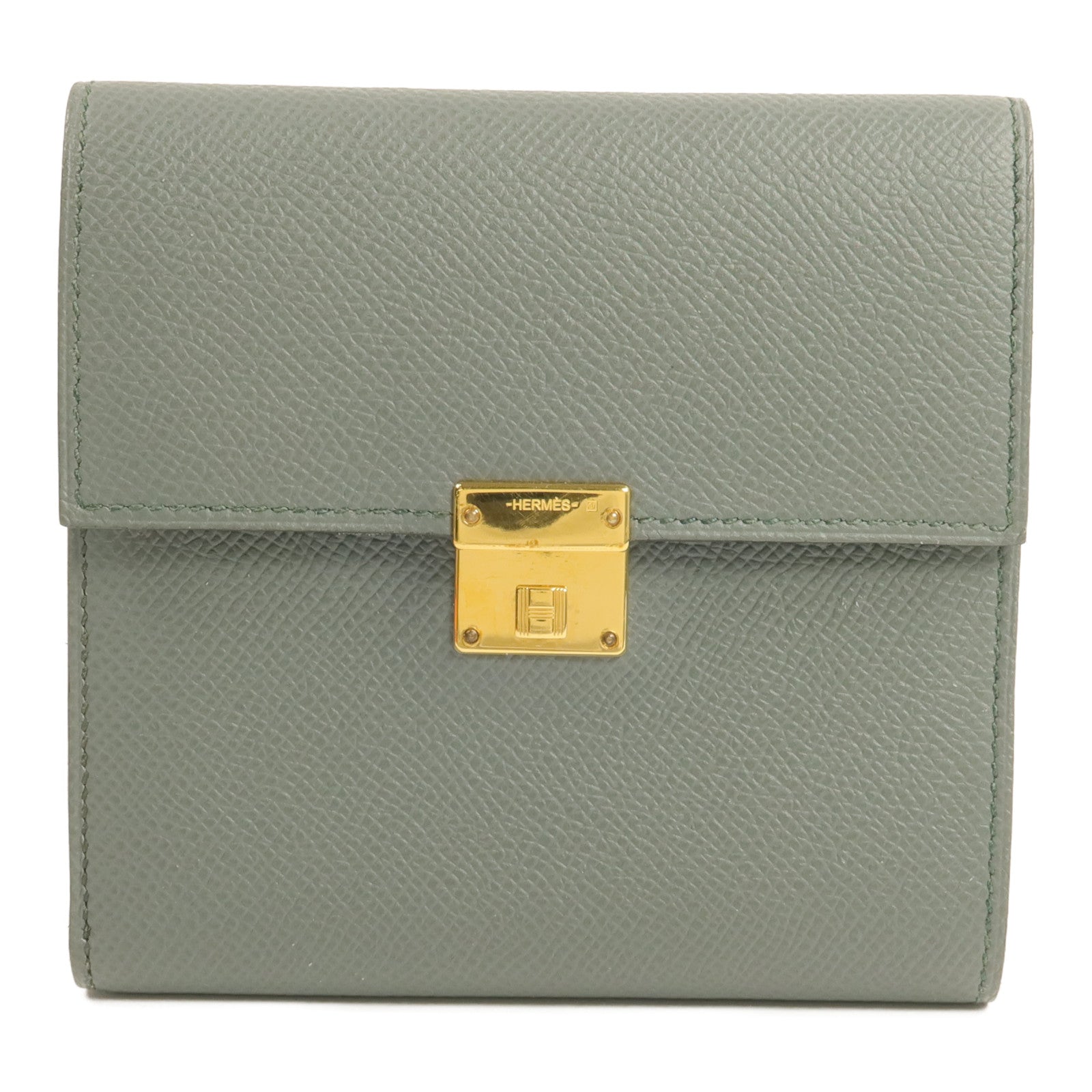 HERMES Epsom皮革Clic 12錢包Vert Amande