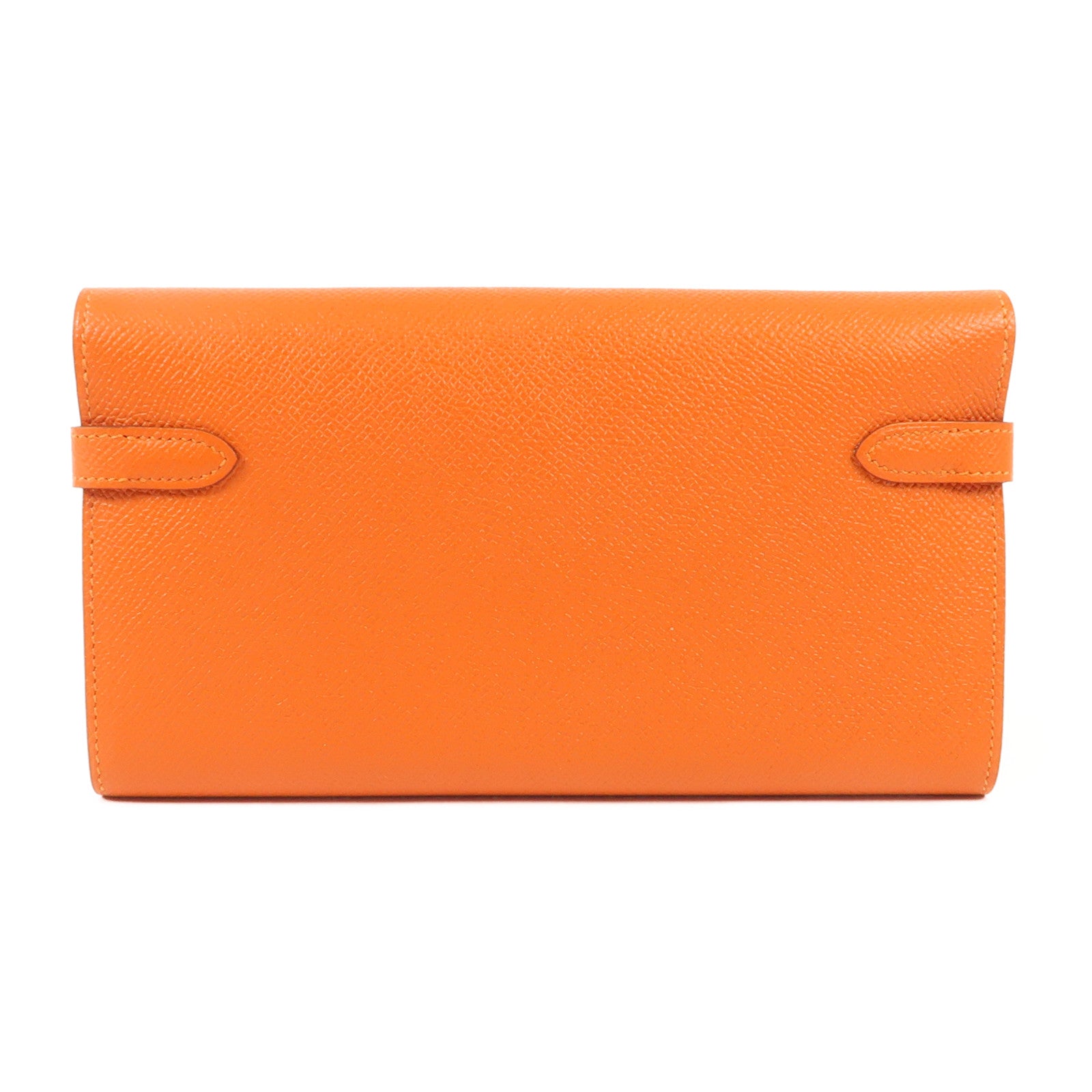 HERMES Epsom皮革Kelly Long Wallet銀扣長錢包Orange