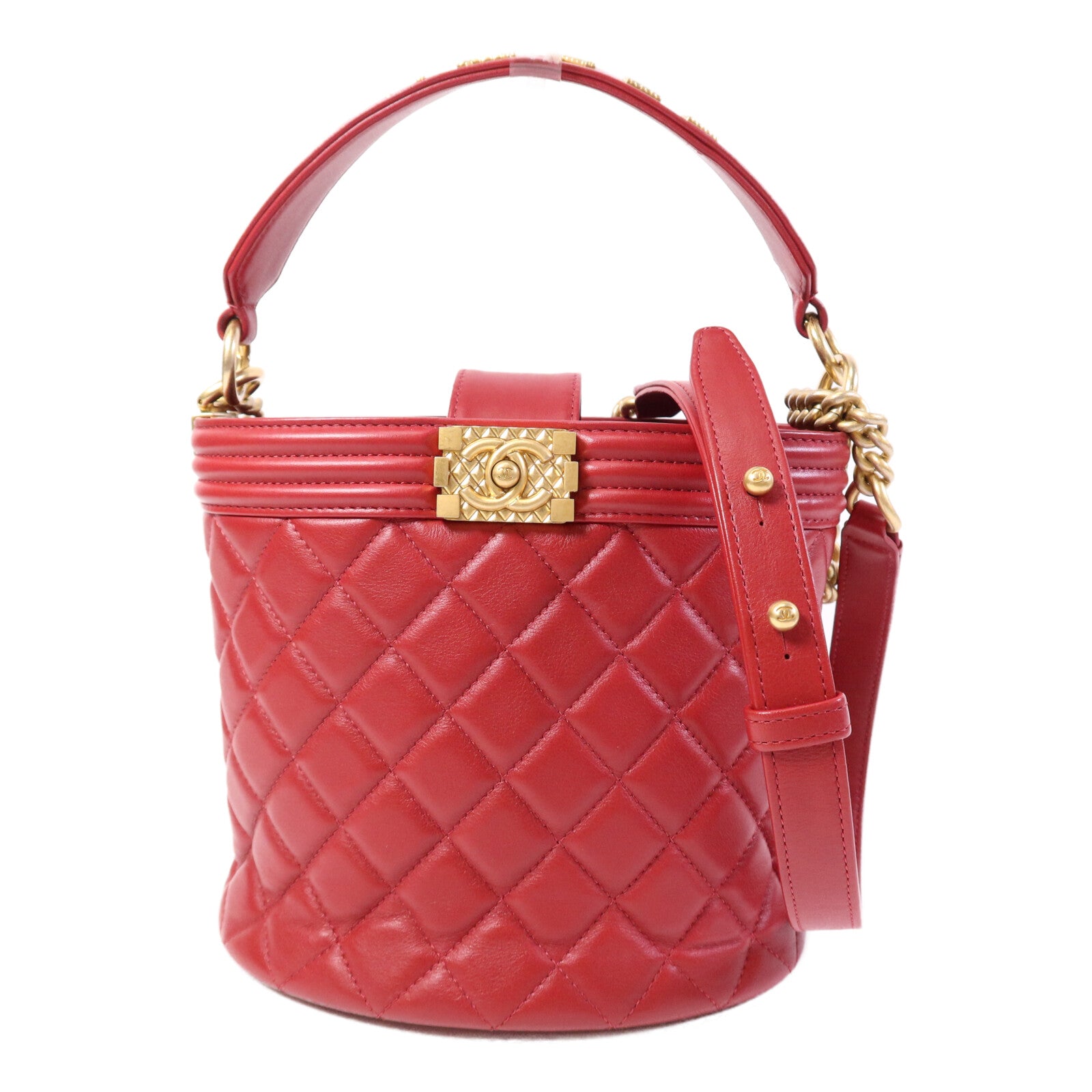 CHANEL 【激減優惠】羊皮皮革Bucket Bag金扣鏈帶手挽肩背兩用袋