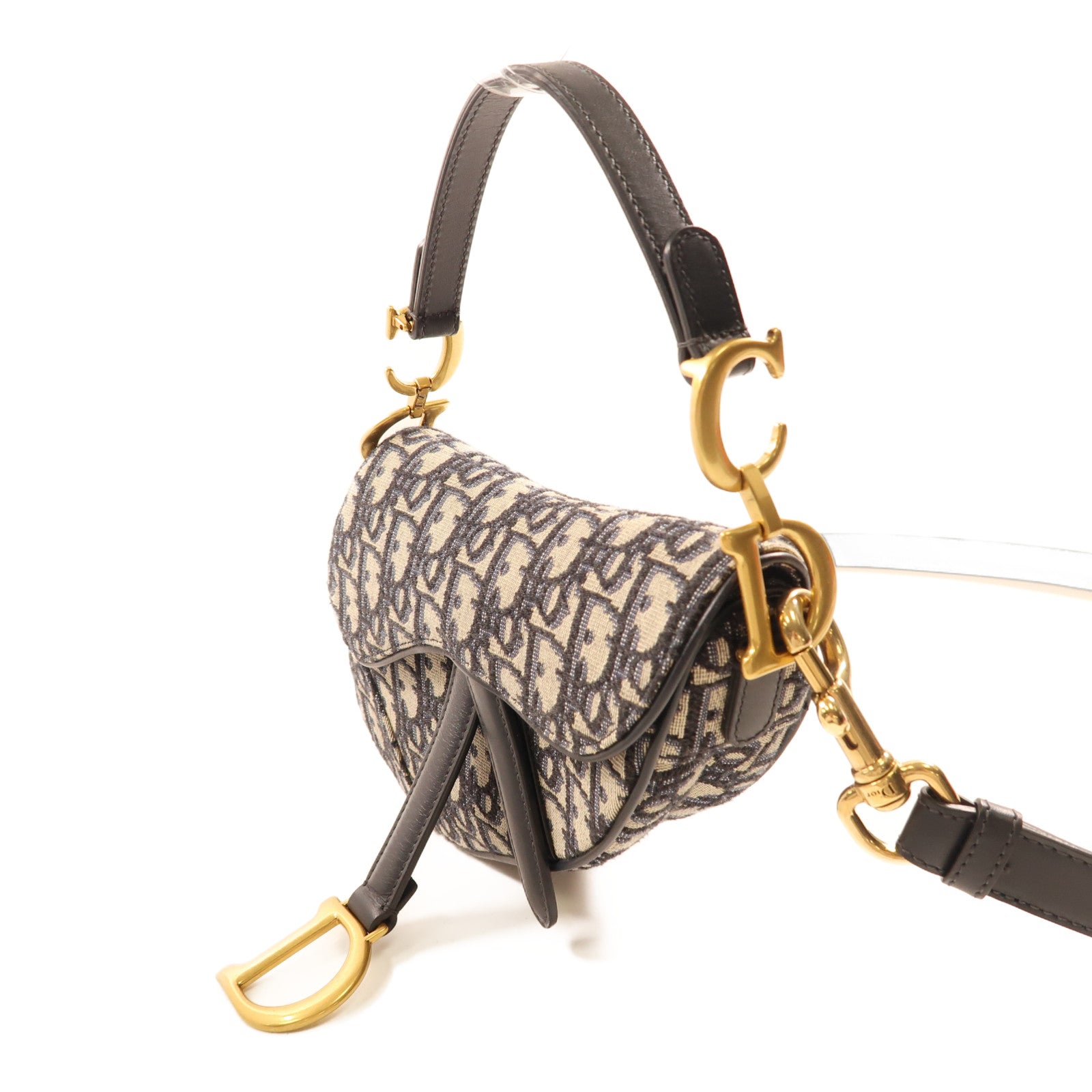 Dior 帆布Saddle Bag金扣手挽肩背兩用袋