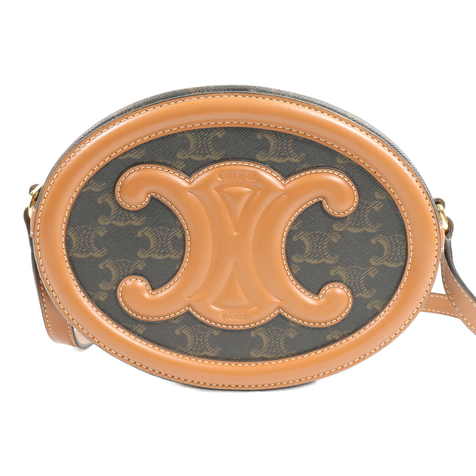 CELINE 牛皮皮革/塗層帆布Cuir Triomphe Oval肩背袋