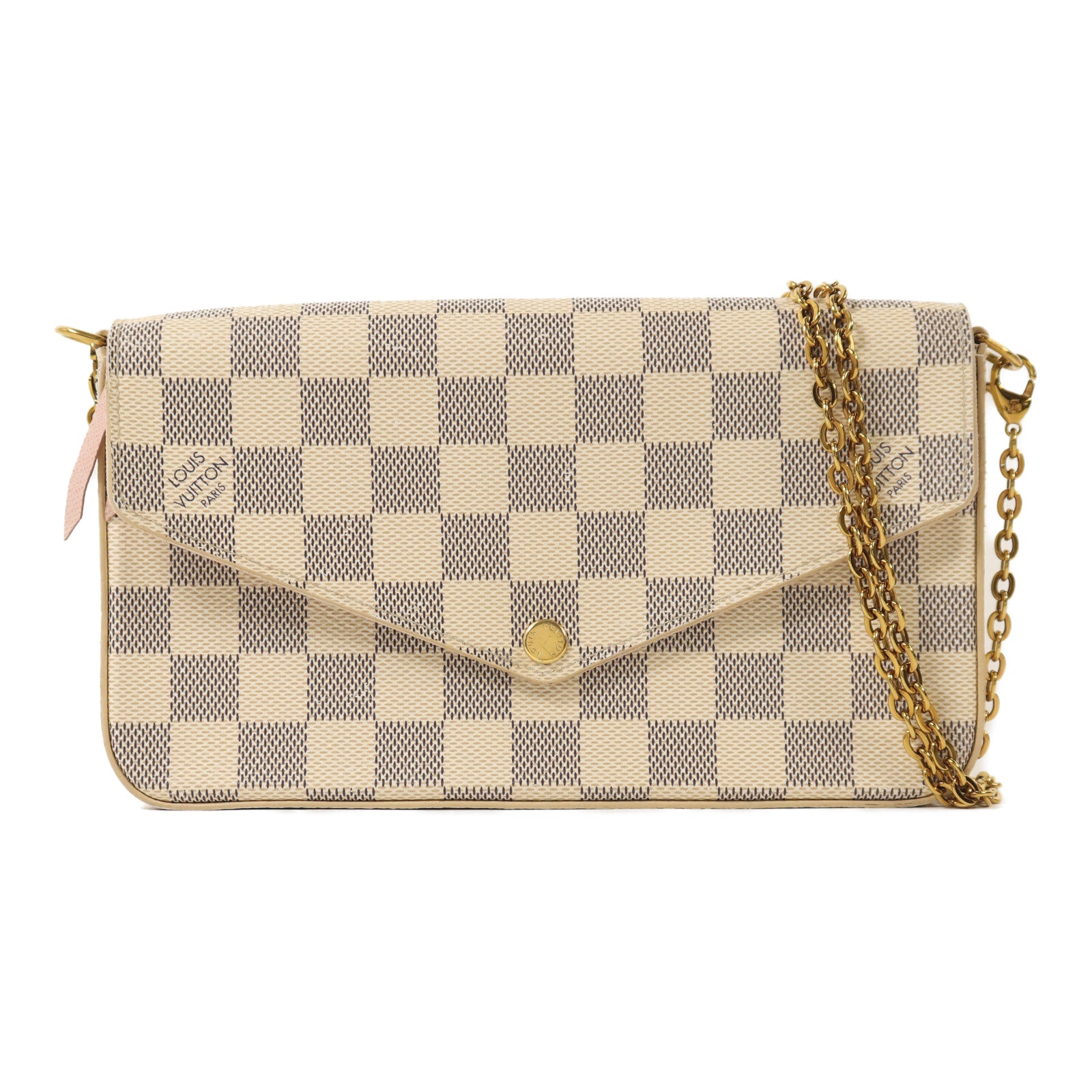 LOUIS VUITTON Damier Azur Felicie Pochette金扣鏈帶手挽肩背兩用袋