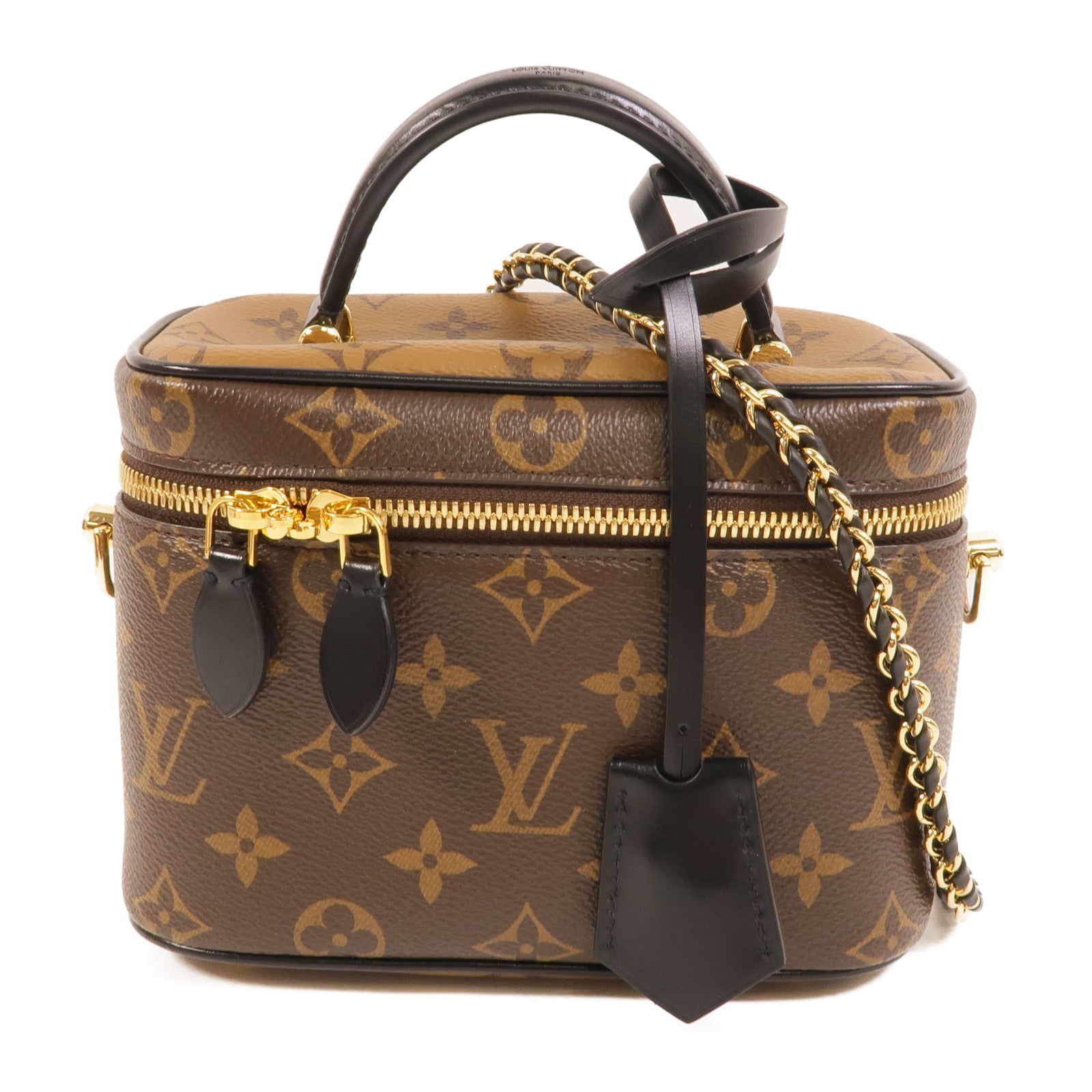 LOUIS VUITTON Monogram Reverse Vanity PM金扣手挽肩背兩用袋棕色