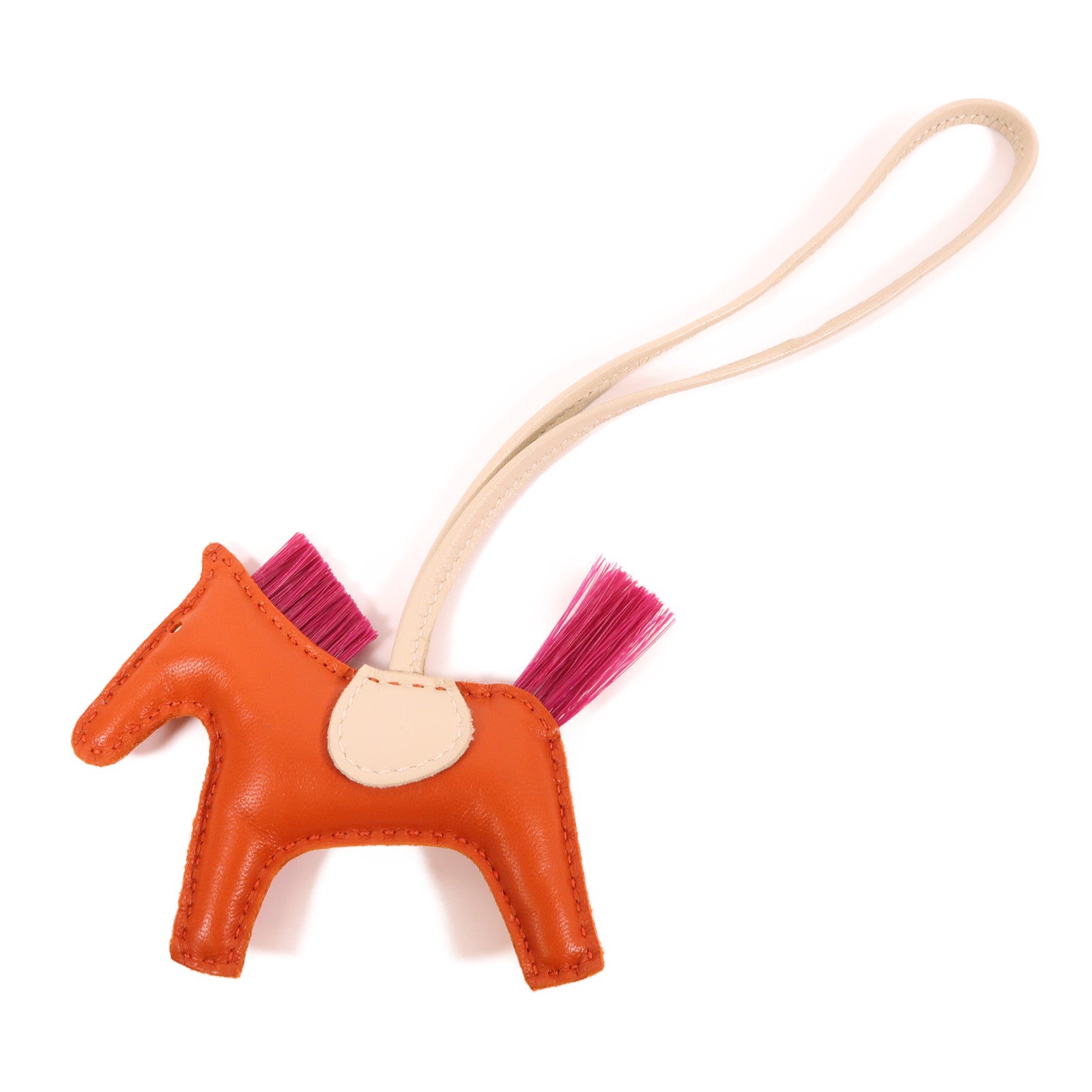 HERMES Milo皮革Rodeo PM掛飾Orange/Pink