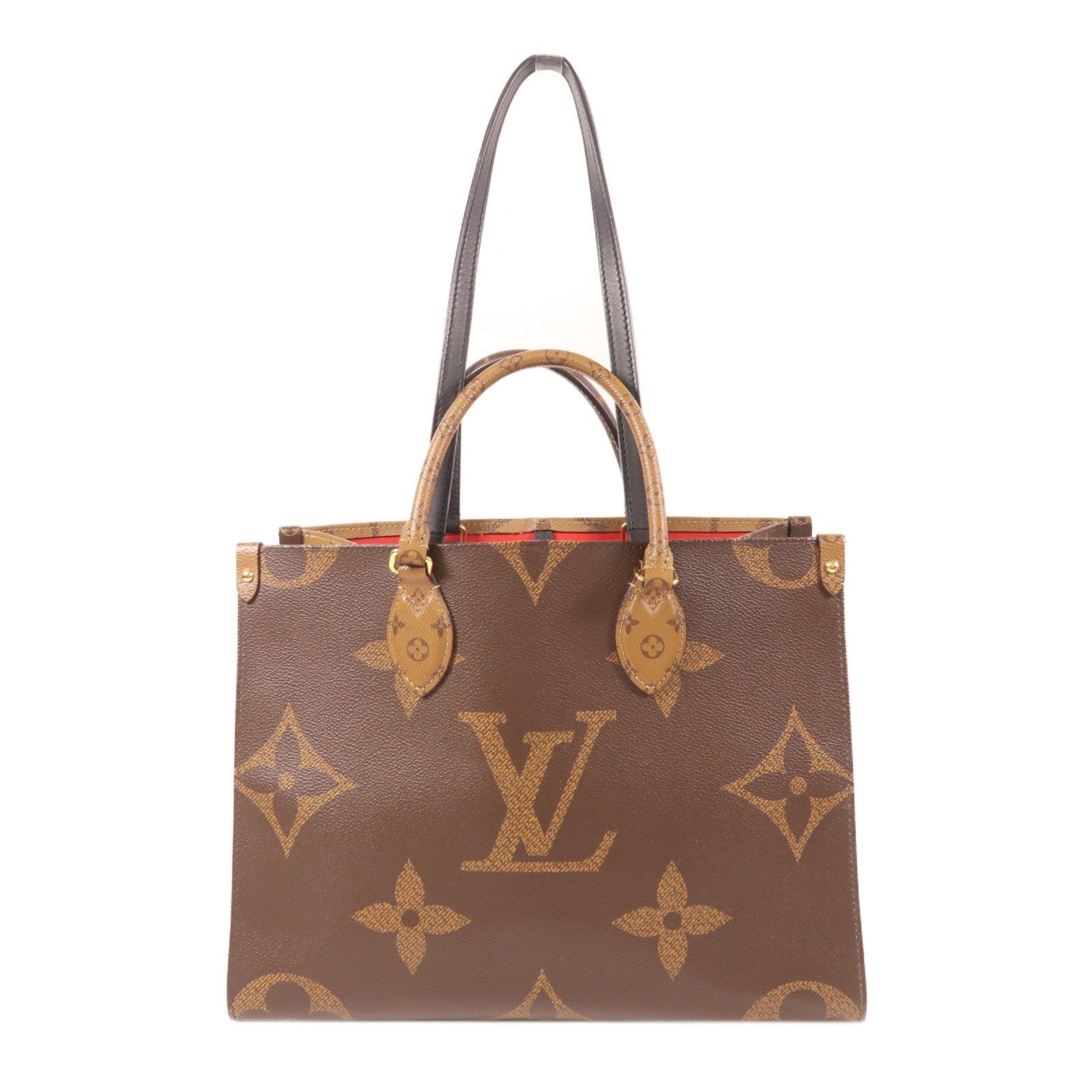 LOUIS VUITTON Monogram On The Go MM金扣手挽肩背兩用袋棕色
