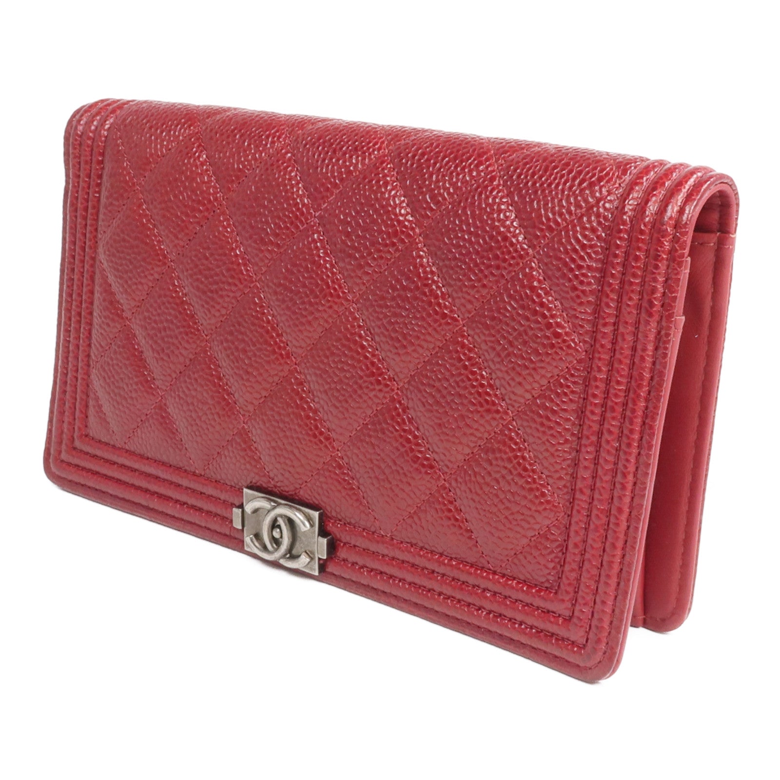 CHANEL 牛皮皮革Boy Long Wallet銀扣長錢包