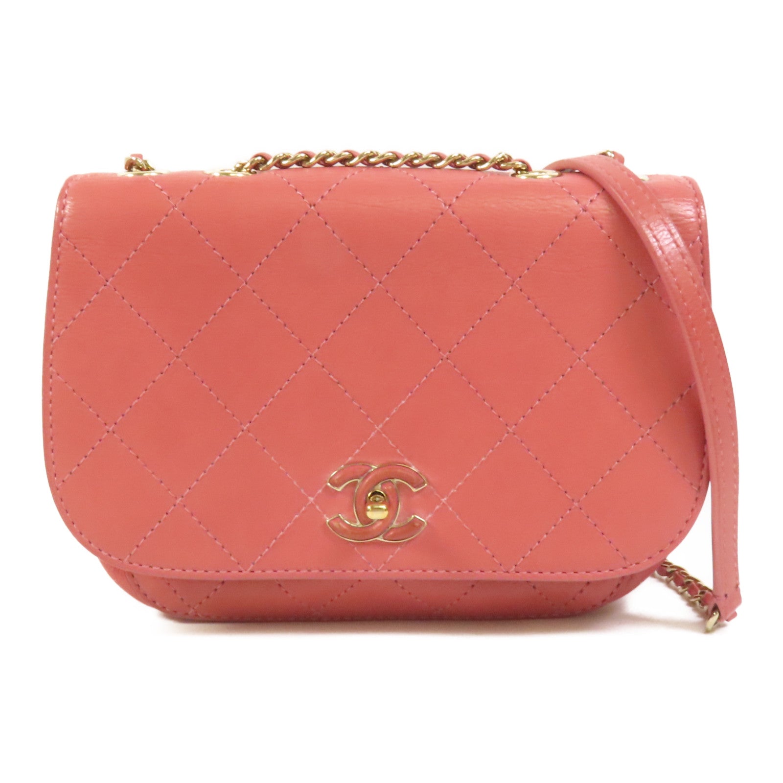 CHANEL 牛皮皮革Chain Shoulder金扣肩背袋