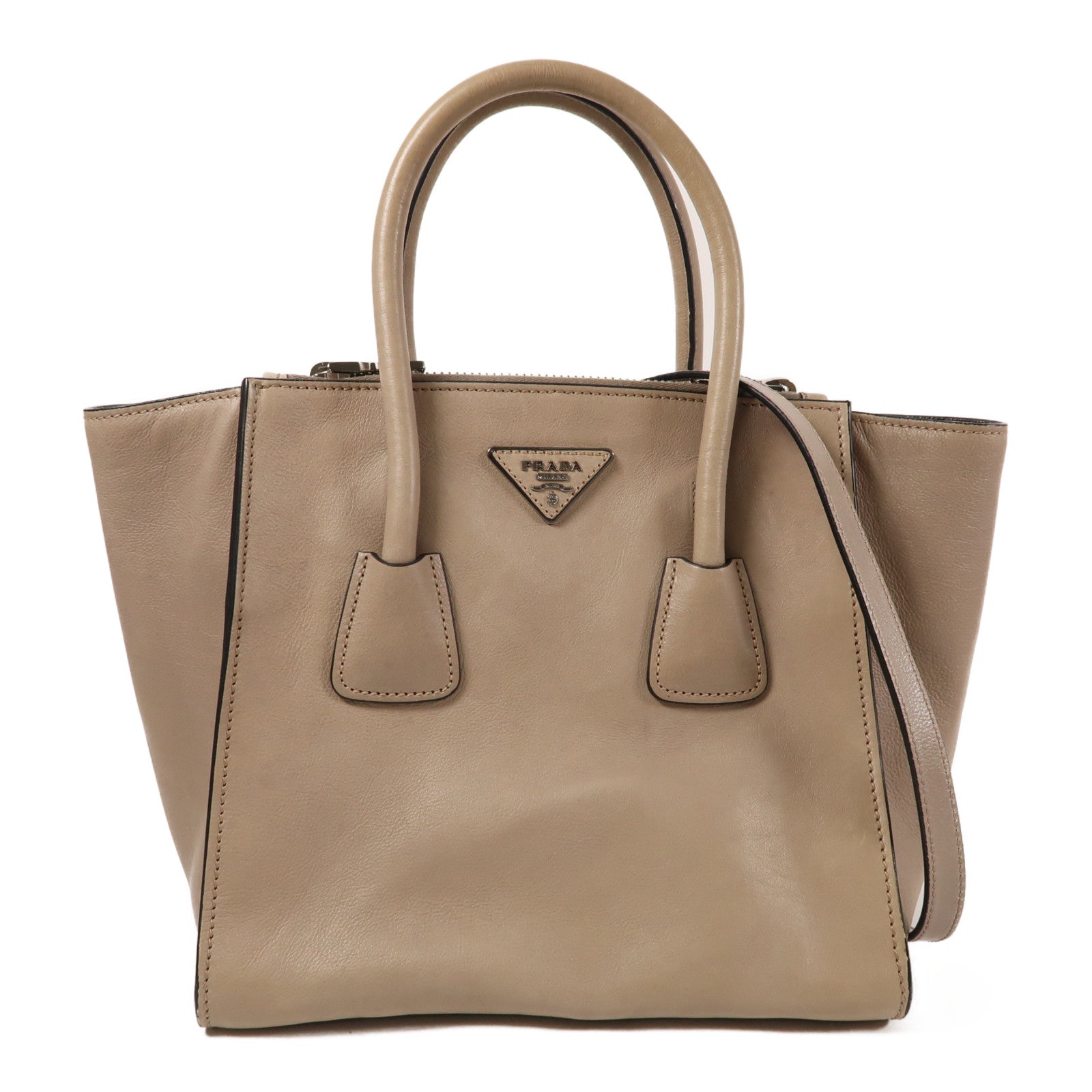 PRADA 牛皮皮革2Way Shoulder銀扣手挽肩背兩用袋