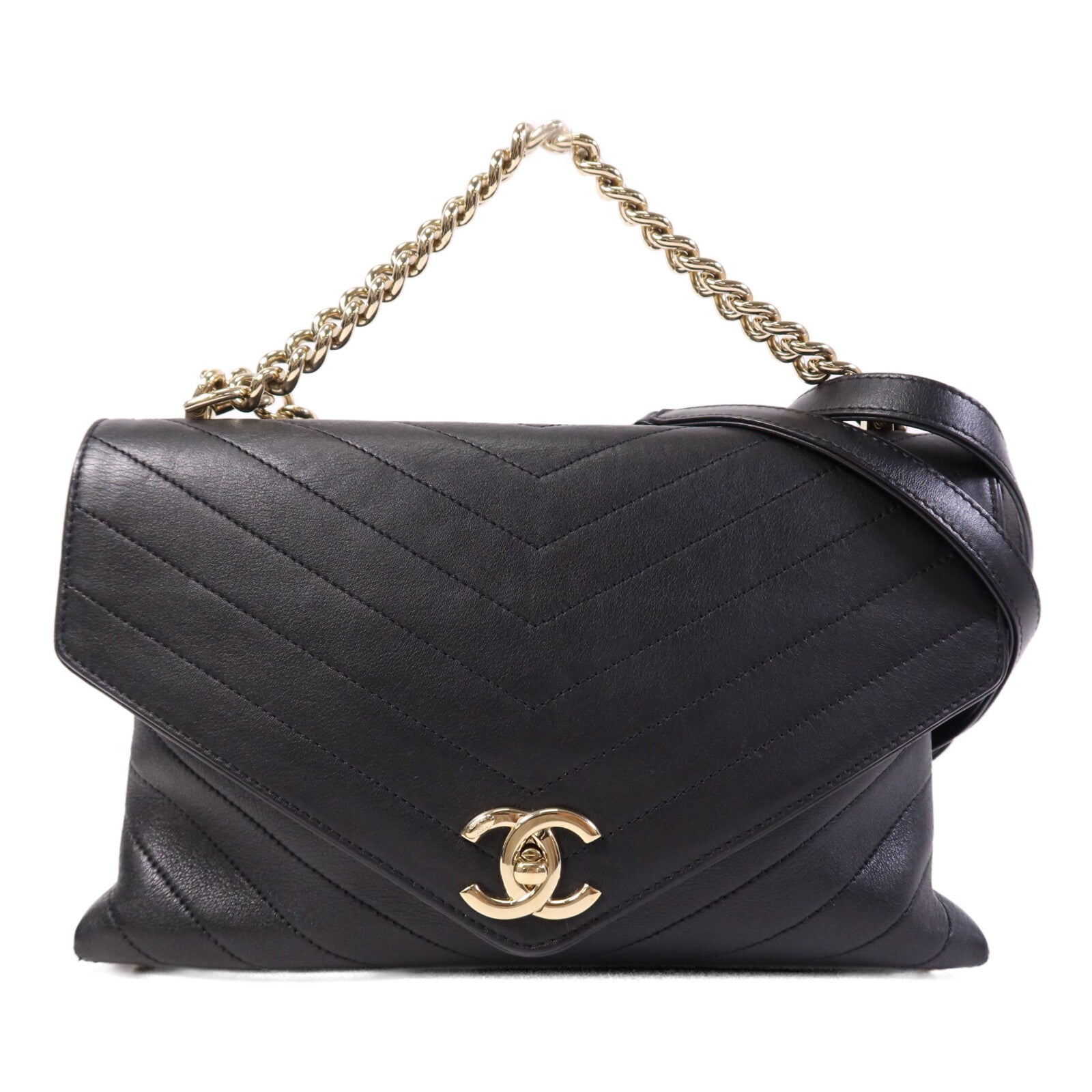 CHANEL 牛皮皮革Shoulder Bag金扣鏈帶手挽肩背兩用袋