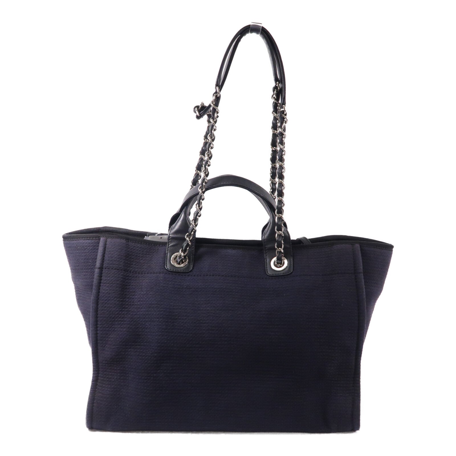 CHANEL 帆布Deauville Tote Medium鏈帶手挽肩背兩用袋