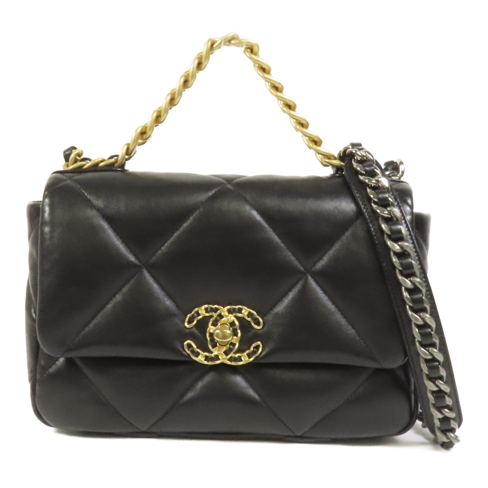 CHANEL 【激減優惠】羊皮皮革Chanel 19 Small金扣鏈帶手挽肩背兩用袋