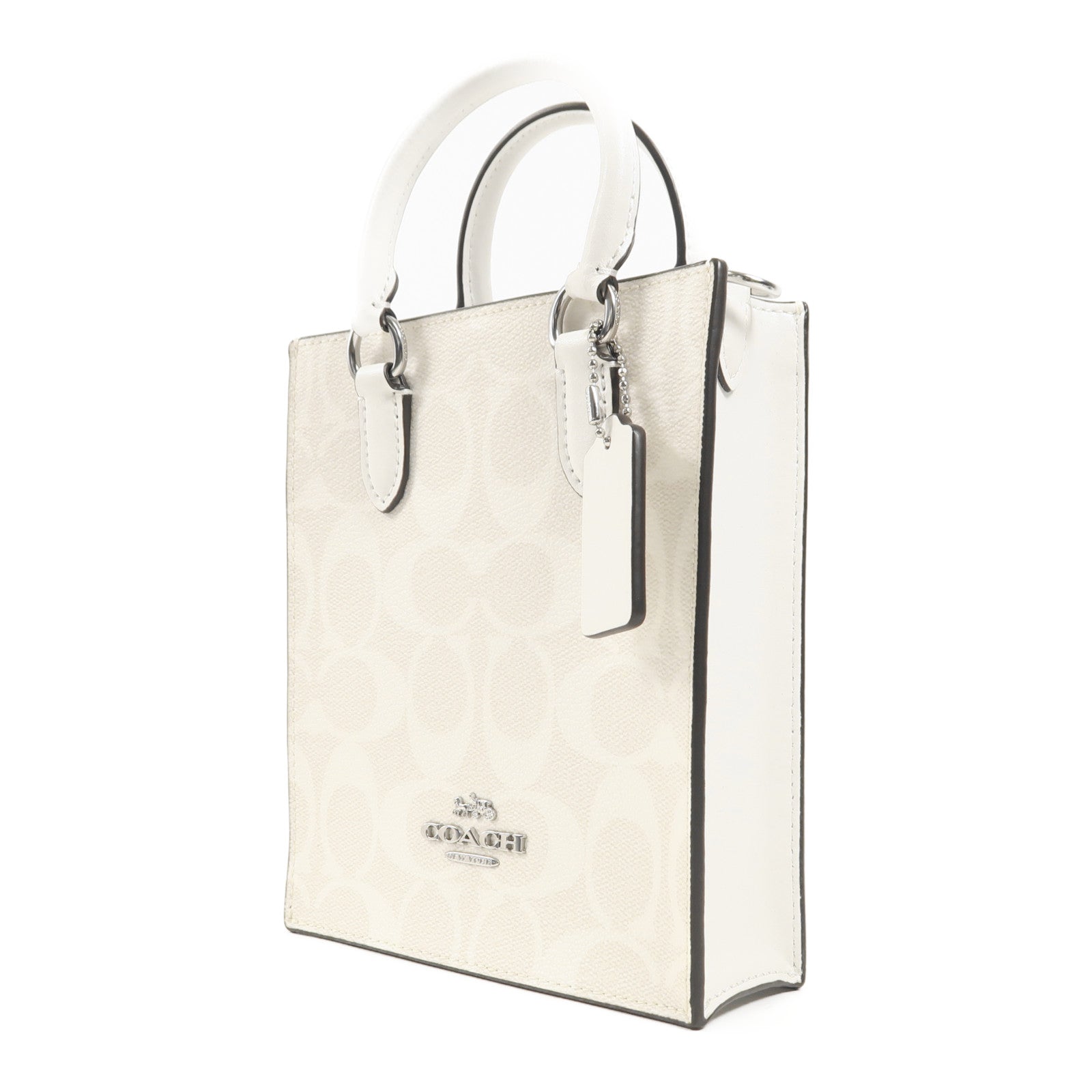 COACH 塗層帆布/牛皮皮革Shoulder Bag銀扣手挽肩背兩用袋