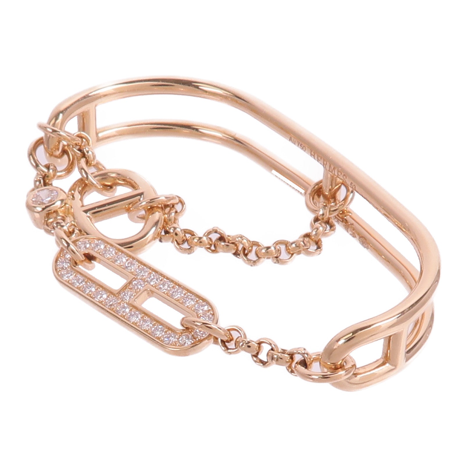 HERMES 18K玫瑰金Chaine D'ancre Chaos Double Ring戒指