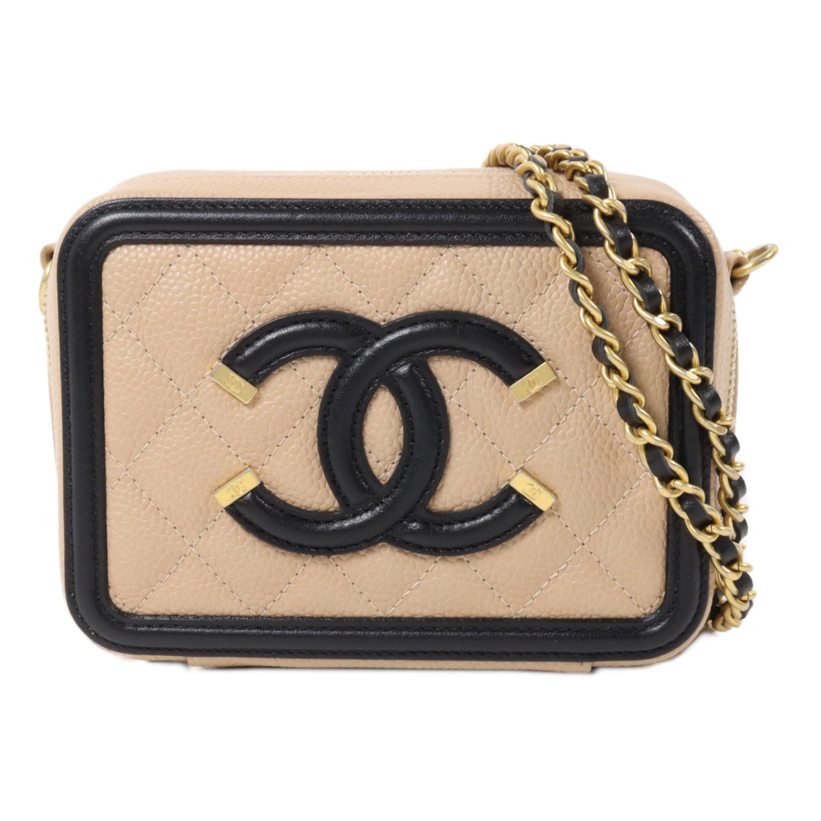 CHANEL 牛皮皮革Mini Vanity Case鏈帶肩背袋