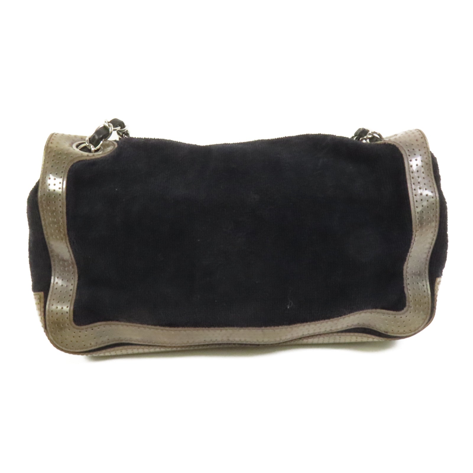 CHANEL 棉質Chain Shoulder銀扣肩背袋