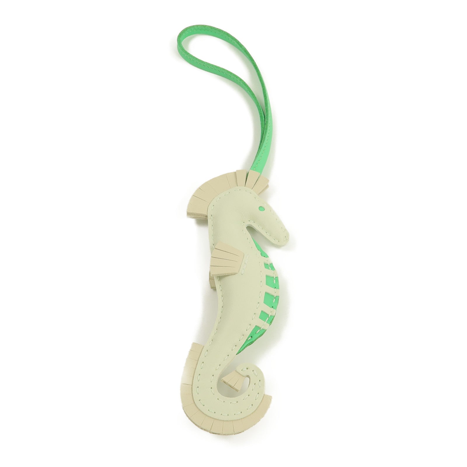 HERMES Milo羊皮皮革Seahorse Charm掛飾Vert Fizz/Vert Comics/Craie
