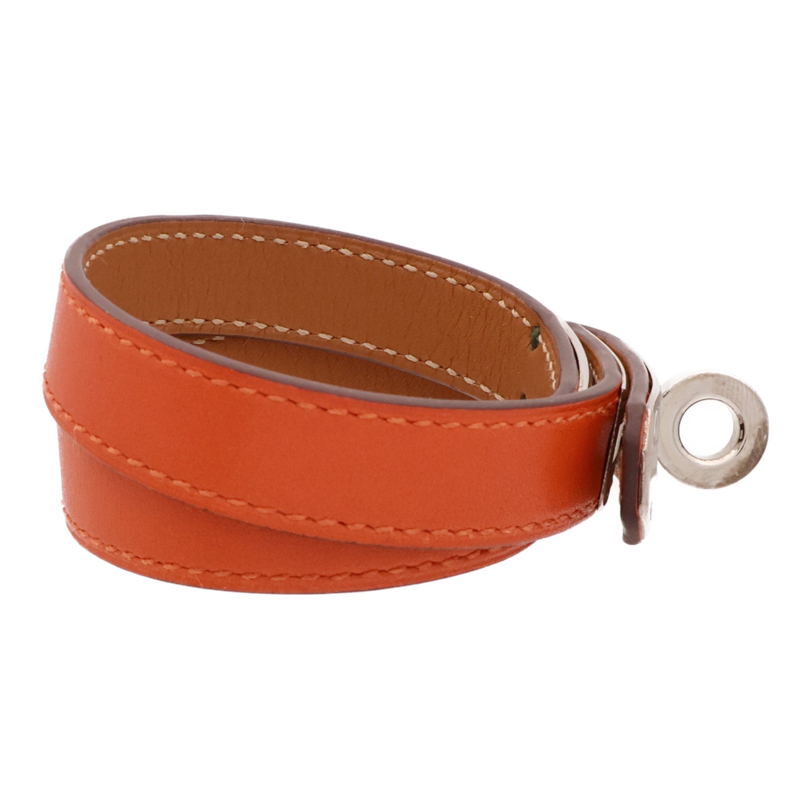 HERMES 【激減優惠】Swift皮革Kelly Double Tour Bracelet銀扣手帶Orange