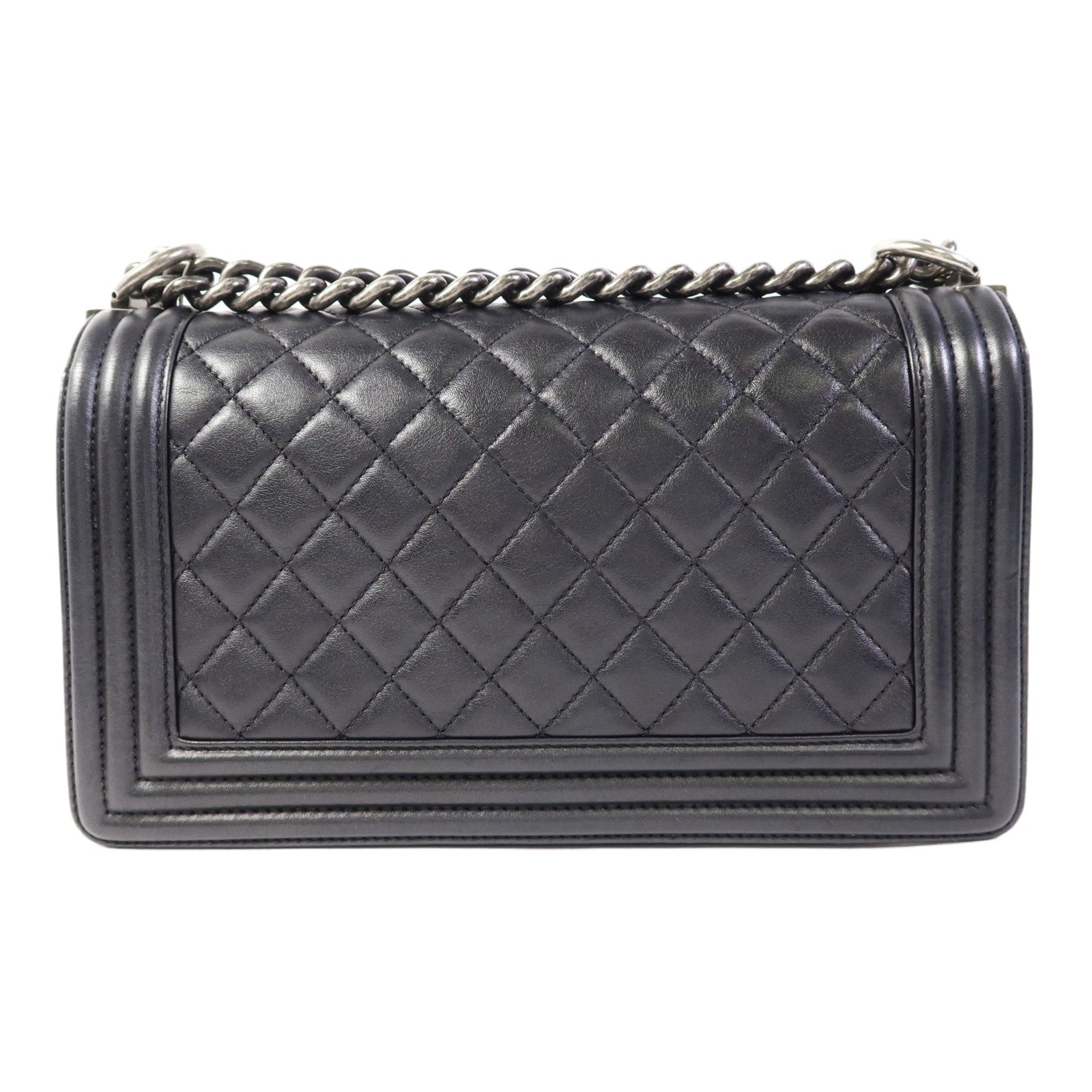 CHANEL 羊皮皮革Boy 25銀扣鏈帶肩背袋