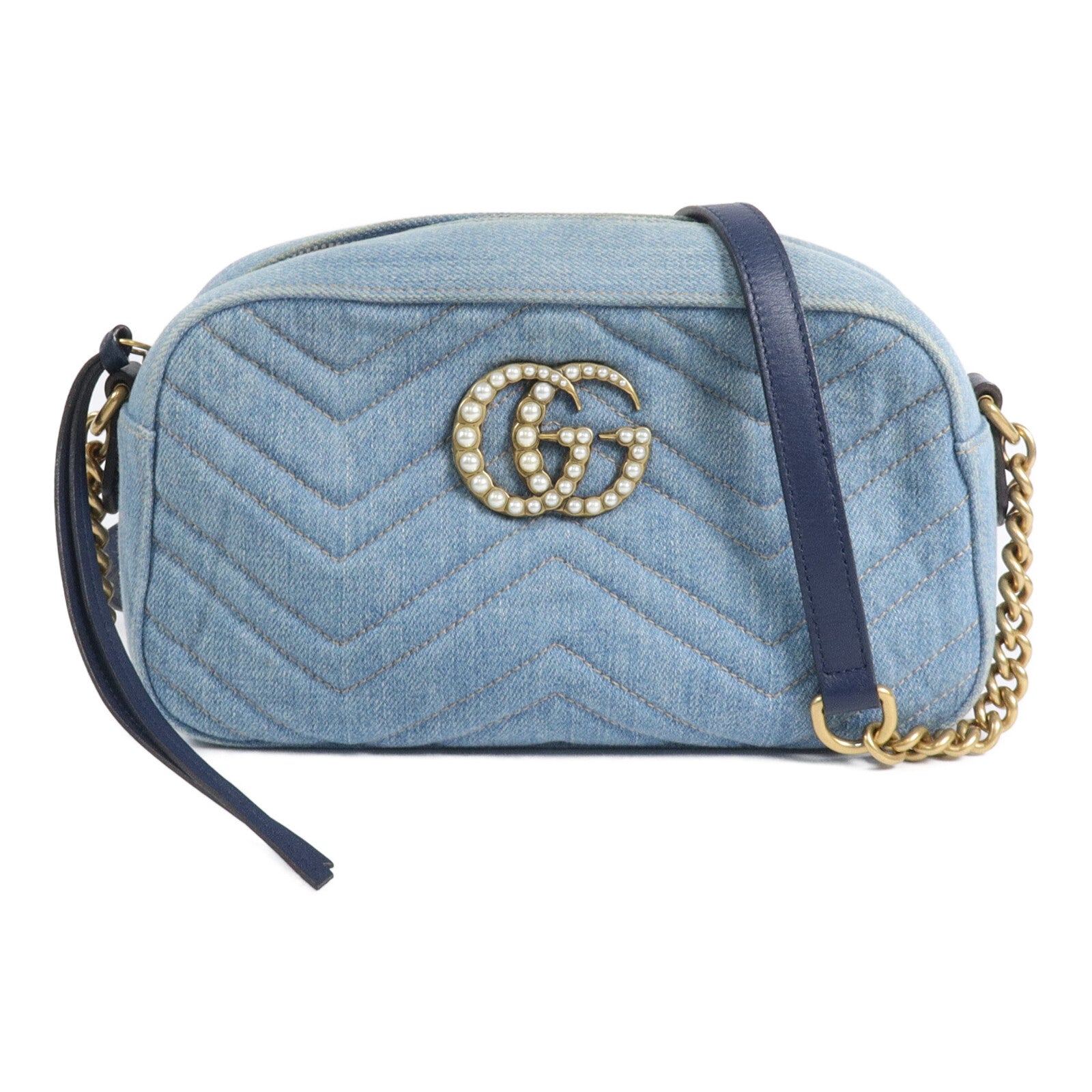GUCCI 牛仔布GG Marmont Small Camera Bag肩背袋