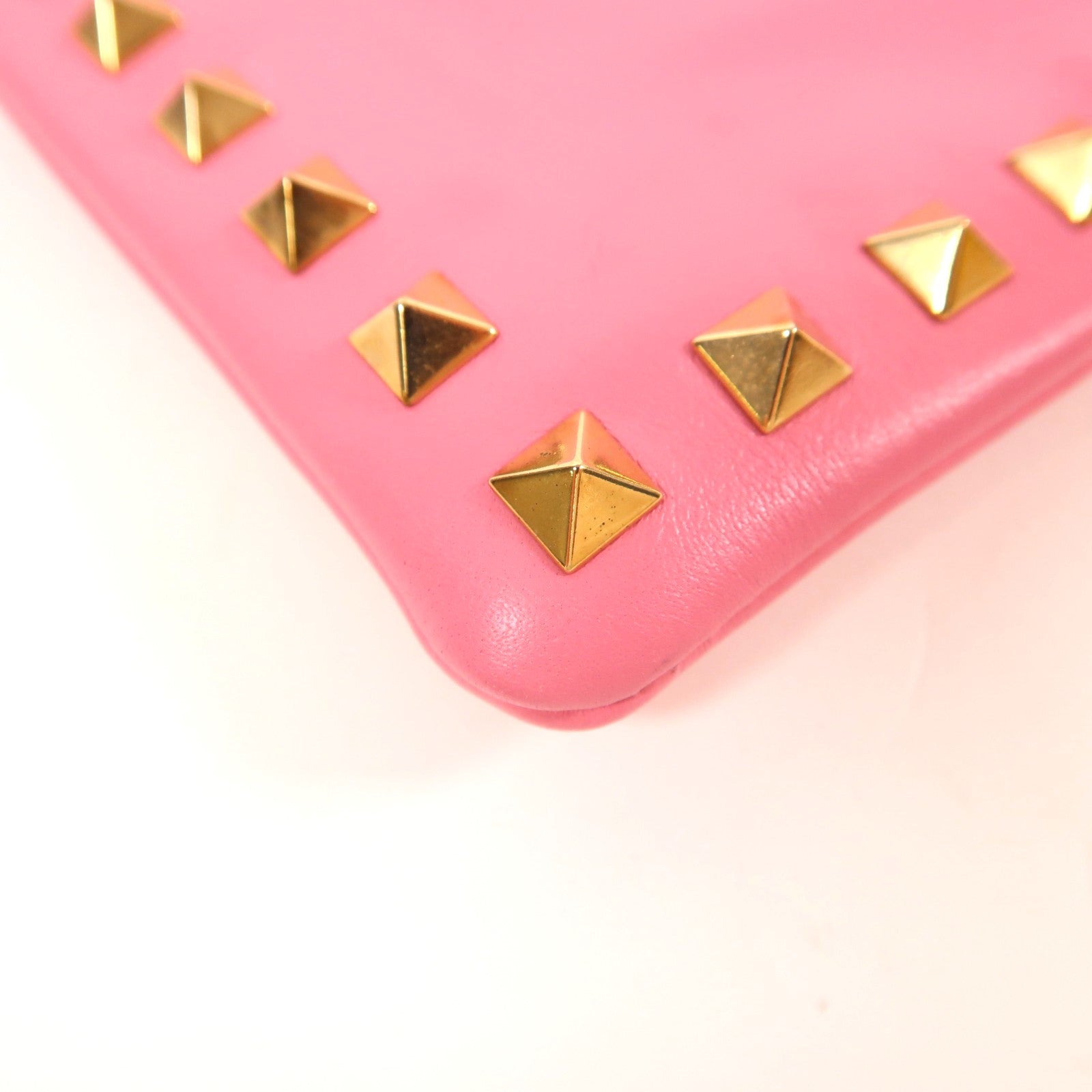 Valentino 牛皮皮革Clutch金扣手拿包粉紅色