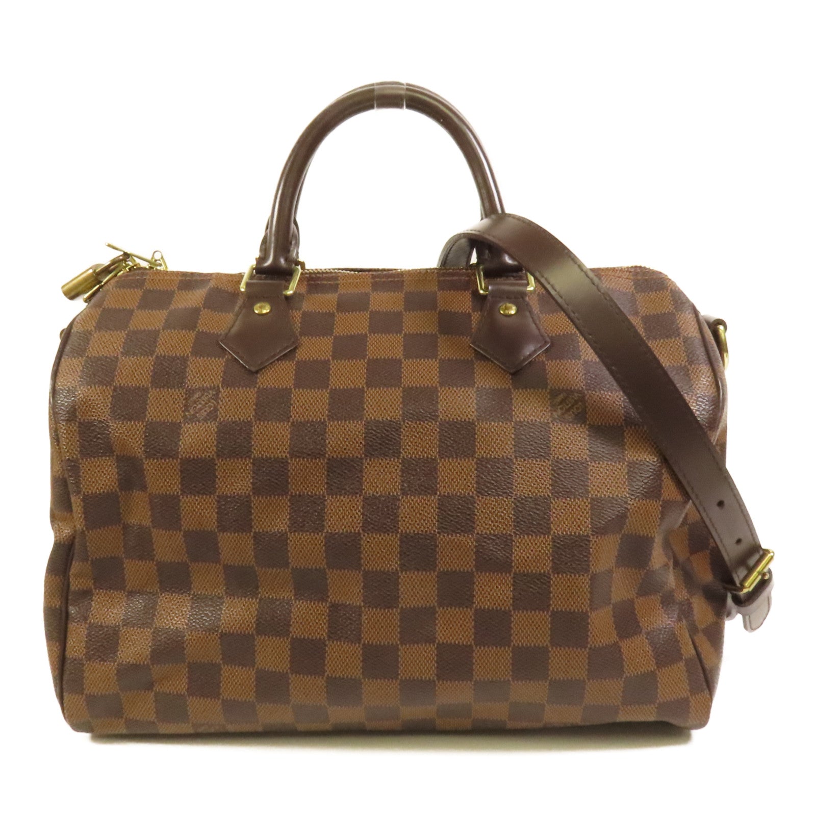 LOUIS VUITTON Damier Speedy Bandouliere 30金扣手挽肩背兩用袋