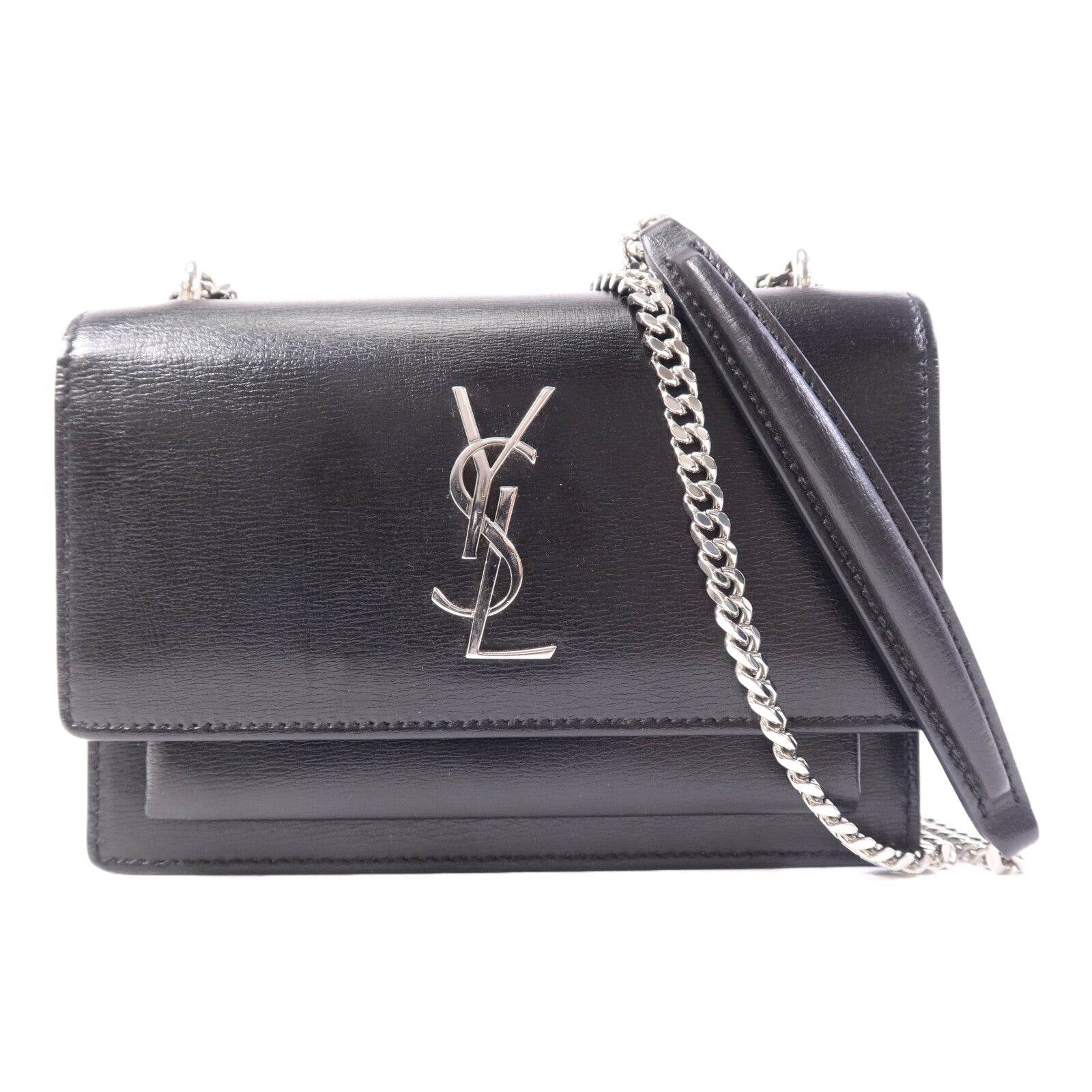 YVES SAINT LAURENT 牛皮皮革Sunset銀扣鏈帶肩背袋