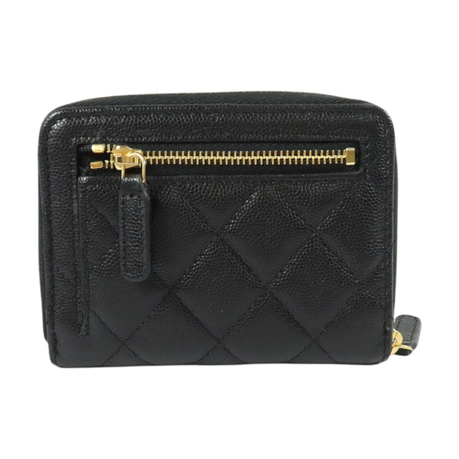 CHANEL 牛皮皮革Zipper Round Wallet金扣錢包
