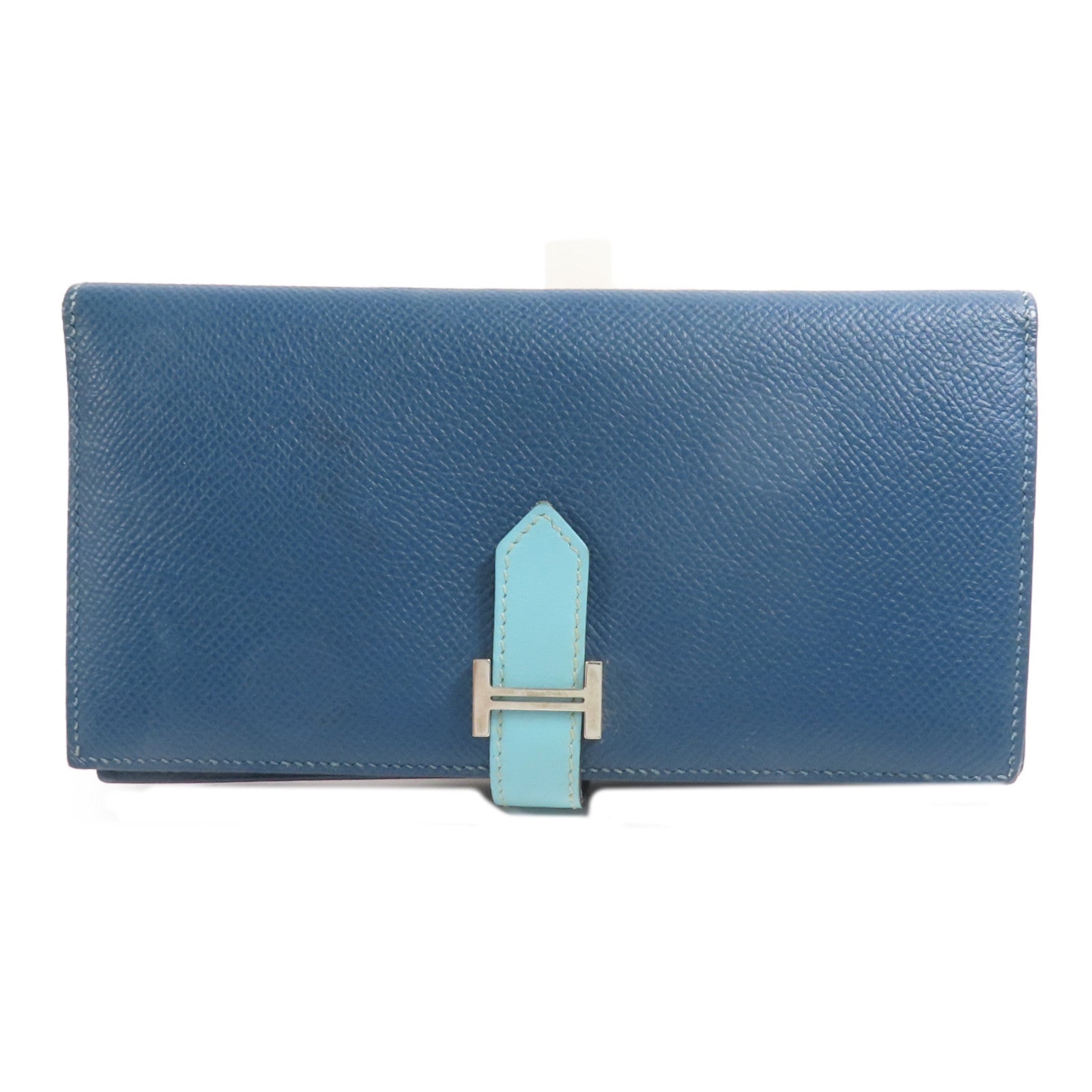 HERMES Epson皮革Bearn Long Wallet銀扣長錢包Colvert/Bleu St Cyr