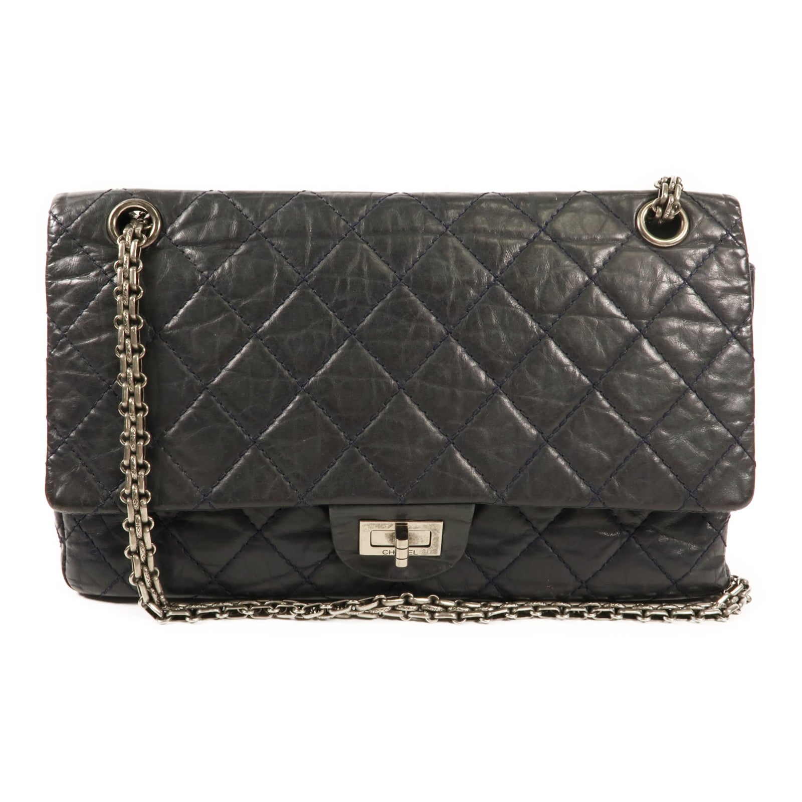 CHANEL 牛皮皮革2.55 Medium銀扣鏈帶肩背袋