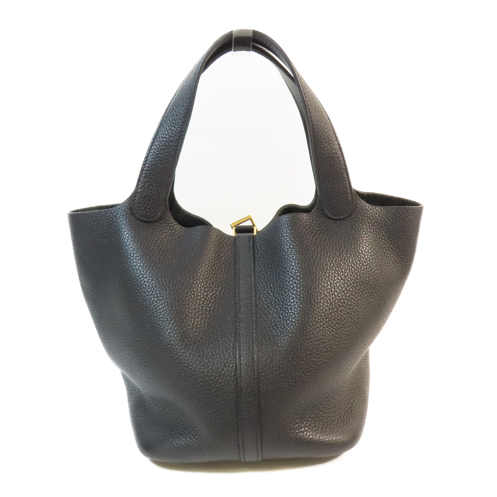 HERMES Clemence皮革Picotin MM金扣手挽袋Noir