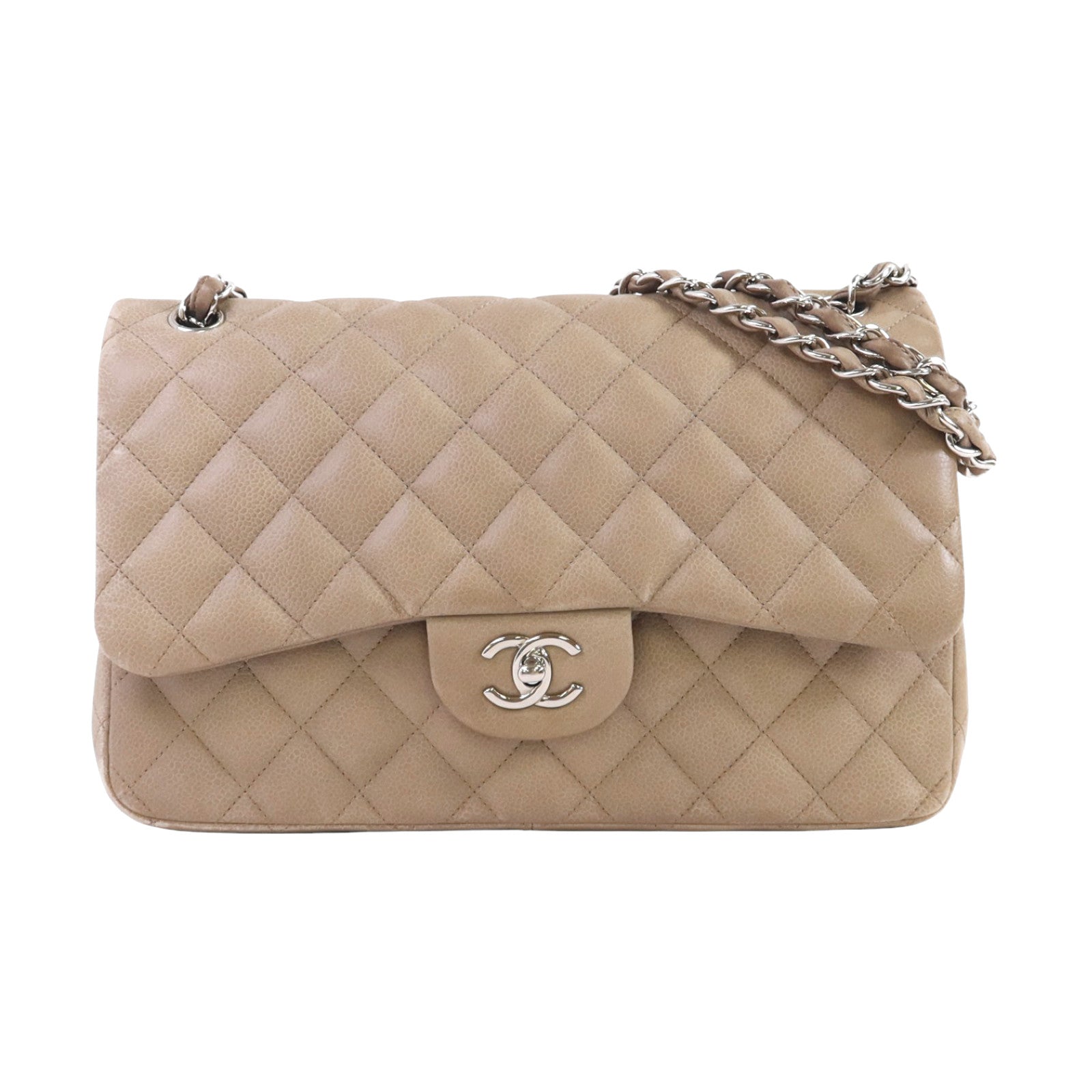 CHANEL 牛皮皮革Large Classic銀扣鏈帶肩背袋