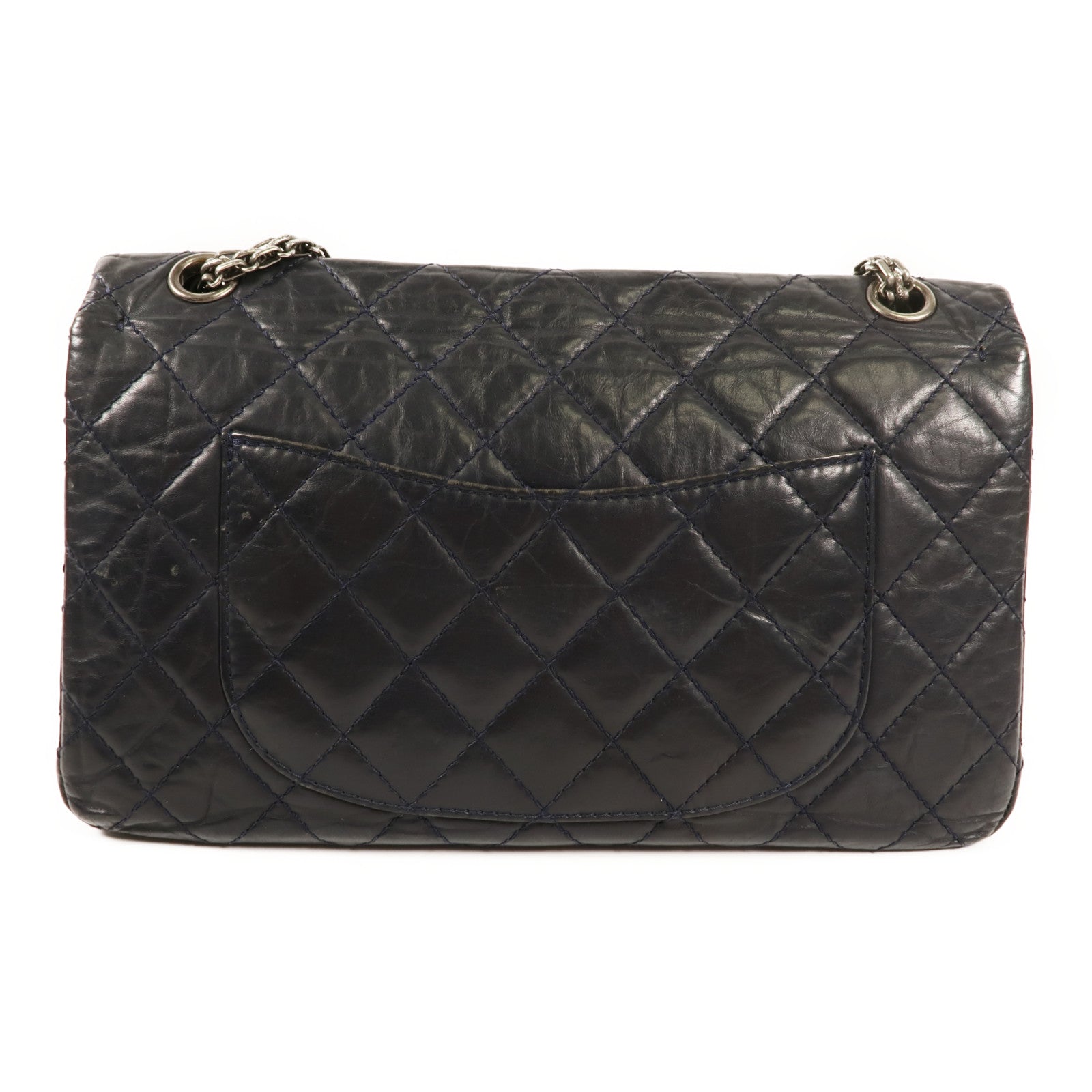 CHANEL CC SHW 2.55 Medium Chain Shoulder Bag Calfskin Leather Dark Navy