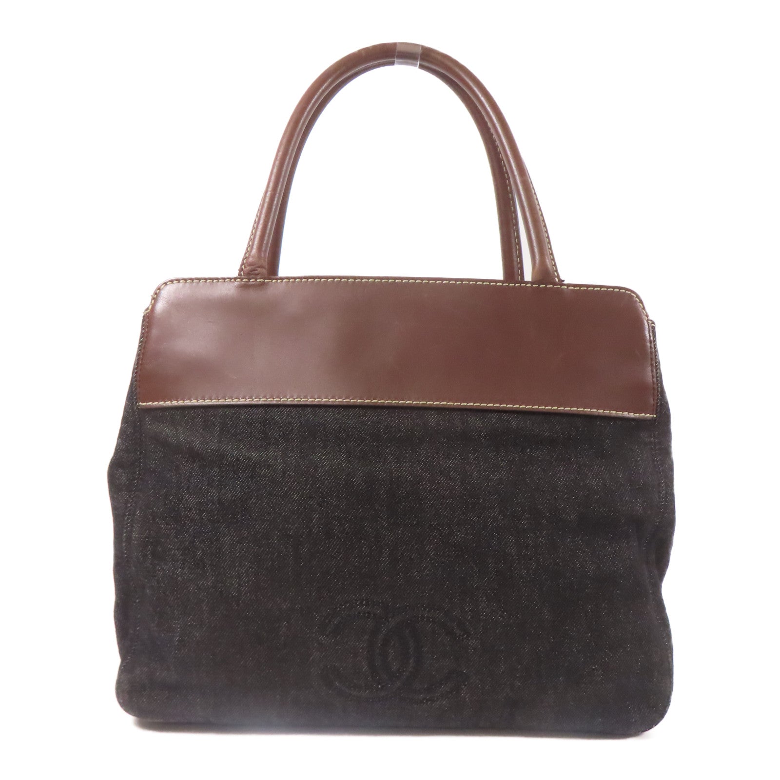 CHANEL CC Hand Bag Denim/Calfskin Leather Black/Brown
